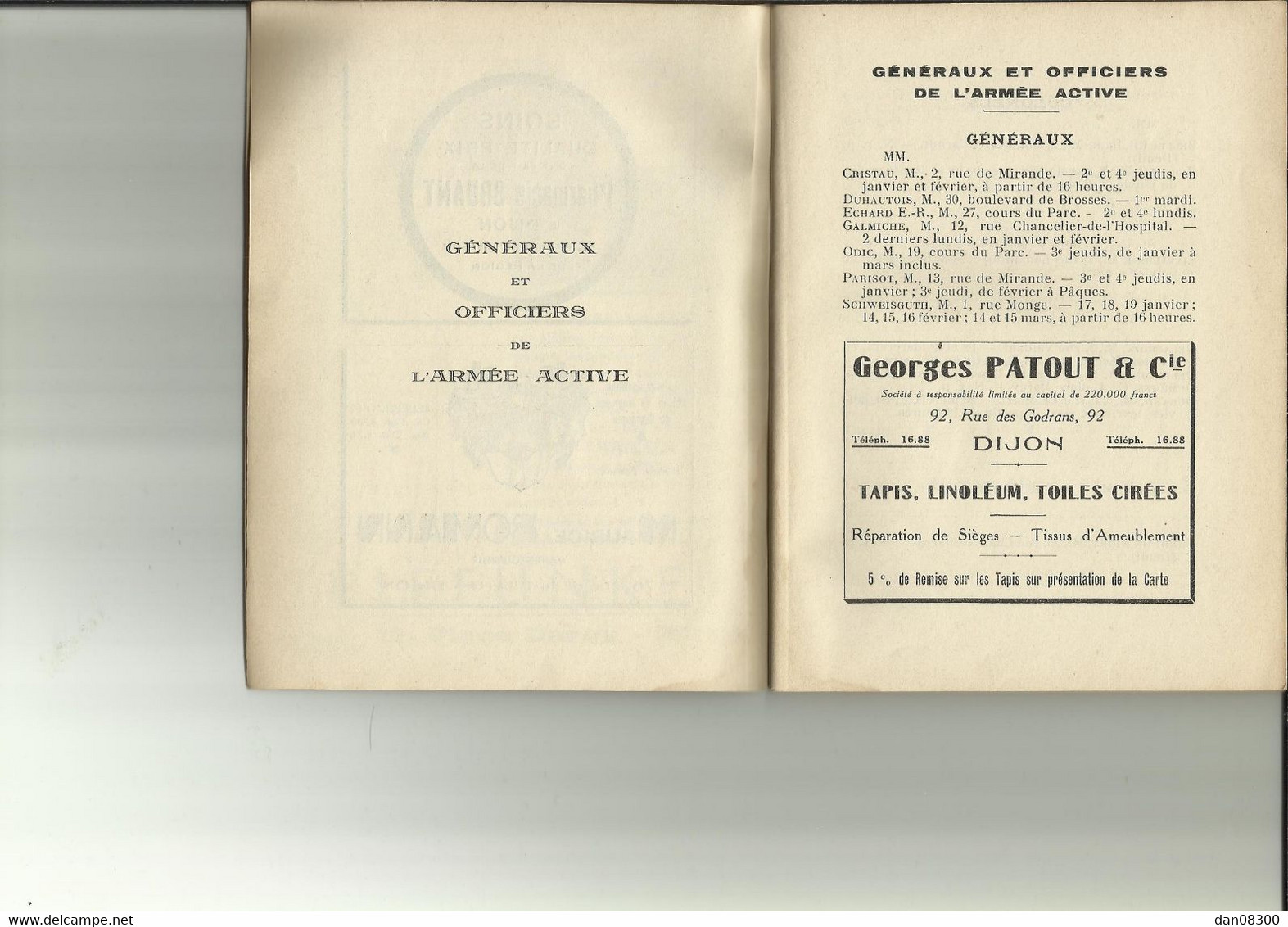 PLACE DE DIJON CARNET D'ADRESSE 1939 COORDONNEES DES OFFICERS D'ACTIVE DE RESERVE ET EN RETRAITE. - Other & Unclassified