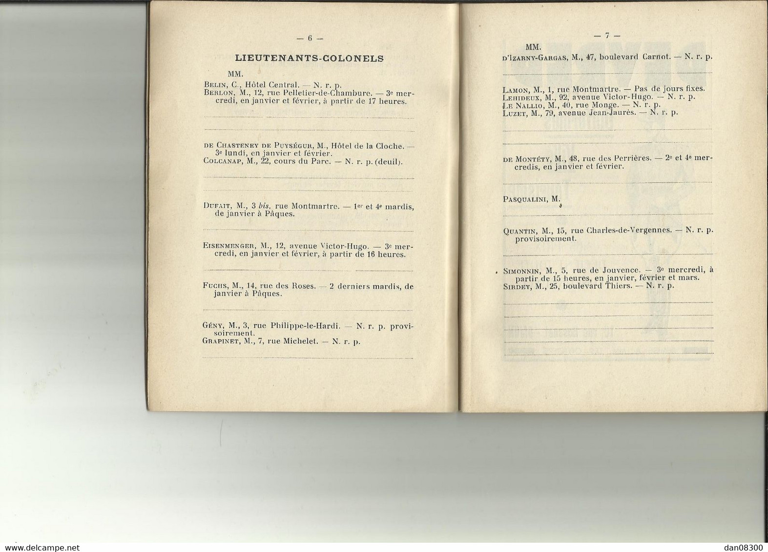 PLACE DE DIJON CARNET D'ADRESSE 1939 COORDONNEES DES OFFICERS D'ACTIVE DE RESERVE ET EN RETRAITE. - Other & Unclassified