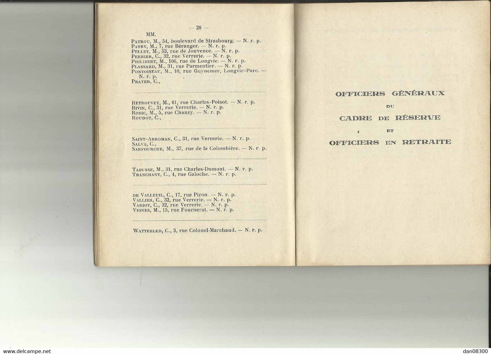 PLACE DE DIJON CARNET D'ADRESSE 1939 COORDONNEES DES OFFICERS D'ACTIVE DE RESERVE ET EN RETRAITE.