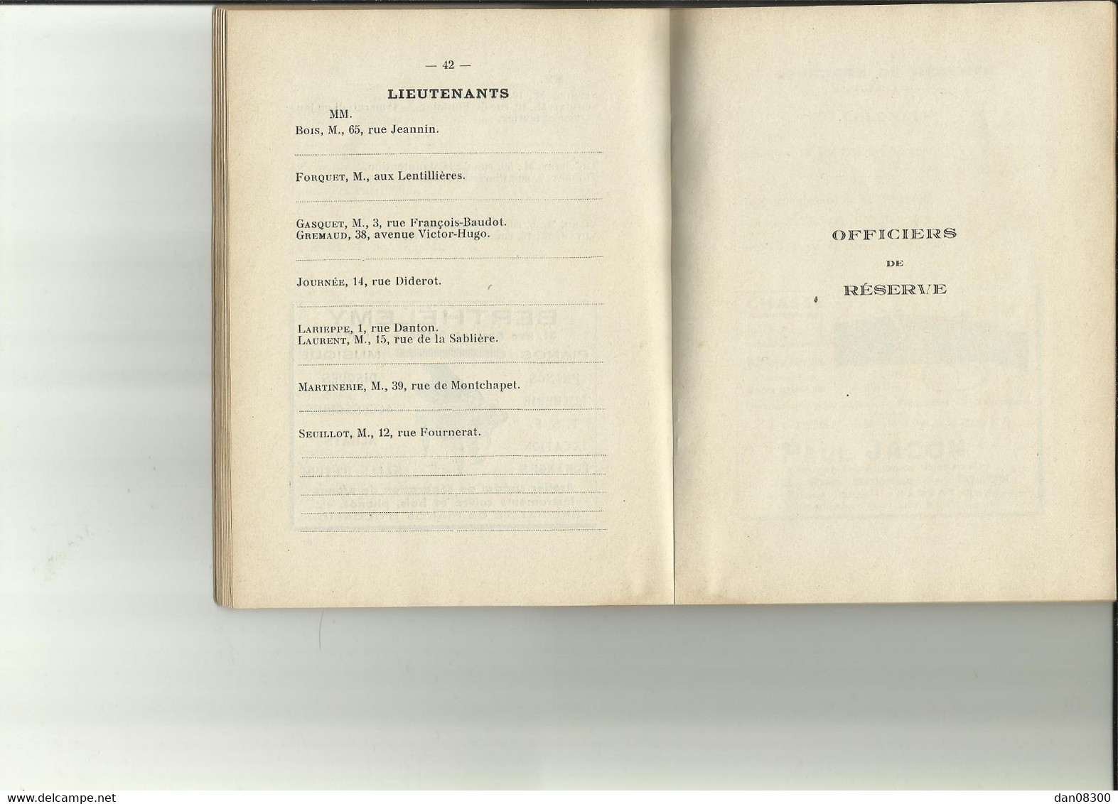 PLACE DE DIJON CARNET D'ADRESSE 1939 COORDONNEES DES OFFICERS D'ACTIVE DE RESERVE ET EN RETRAITE.