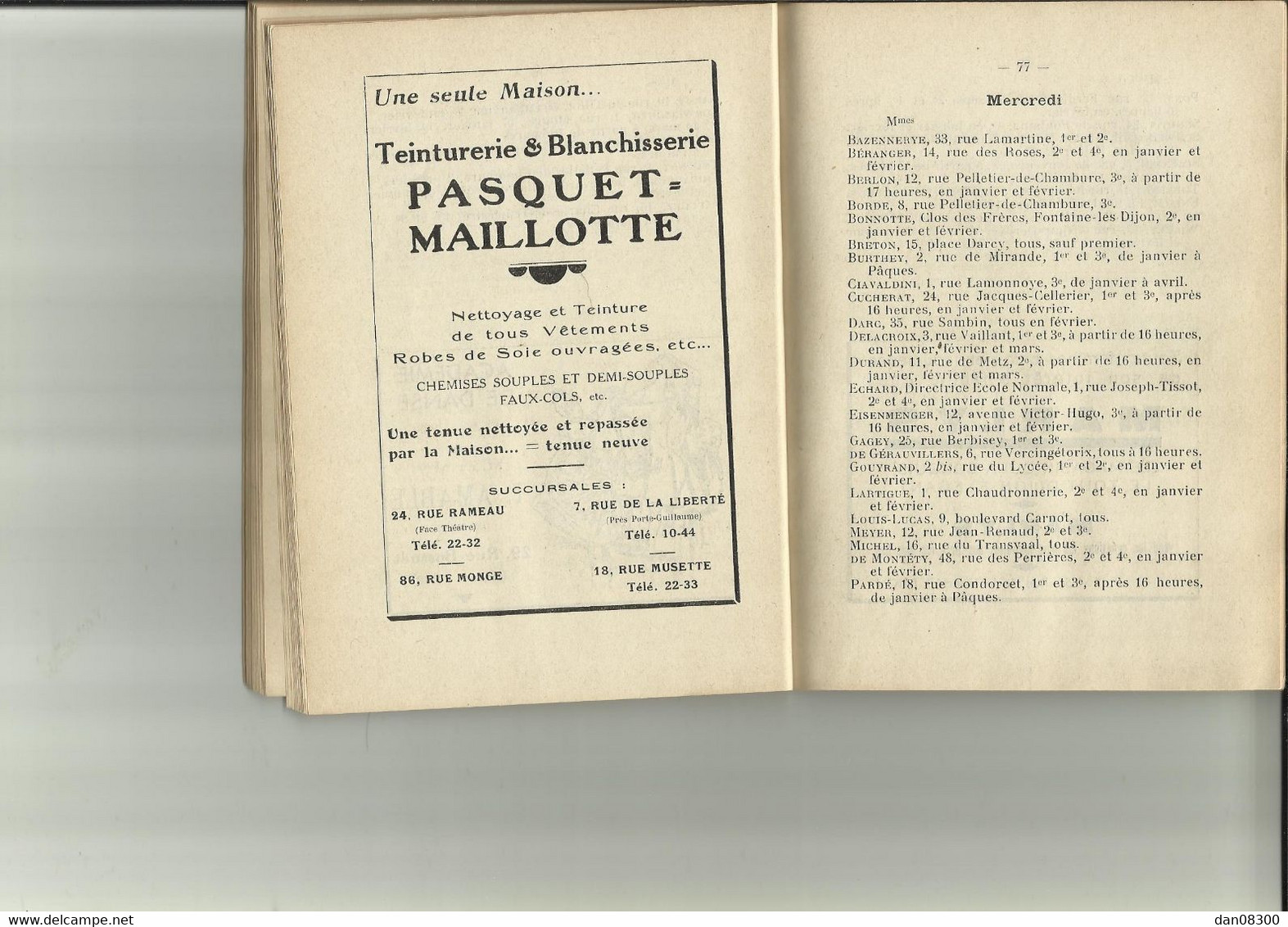 PLACE DE DIJON CARNET D'ADRESSE 1939 COORDONNEES DES OFFICERS D'ACTIVE DE RESERVE ET EN RETRAITE.