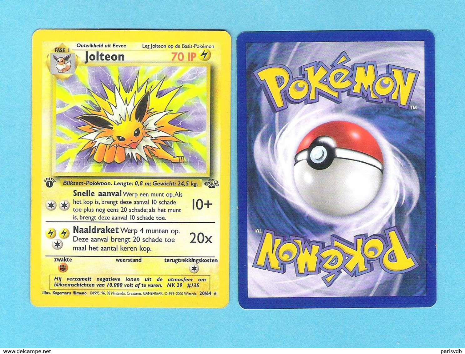 POKEMON  Jolteon   Nederlands  1995 -96 - 98   (PK 003) - Altri & Non Classificati