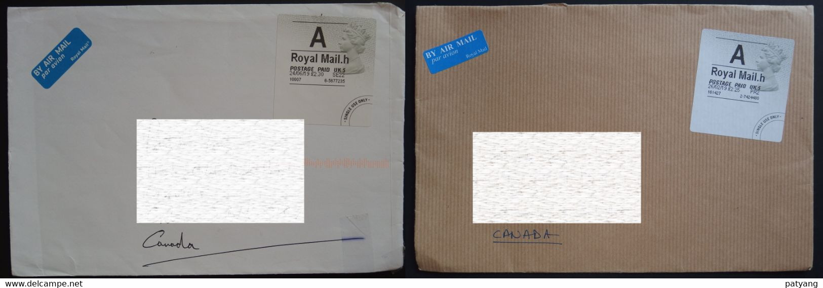 2019 GB/UK To Canada Covers (postage Paid Label) - Cartas & Documentos