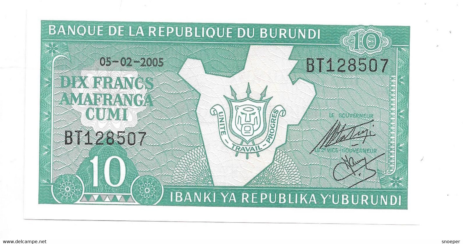 *burundi 10 Francs 2005 Km 33E  Unc - Burundi