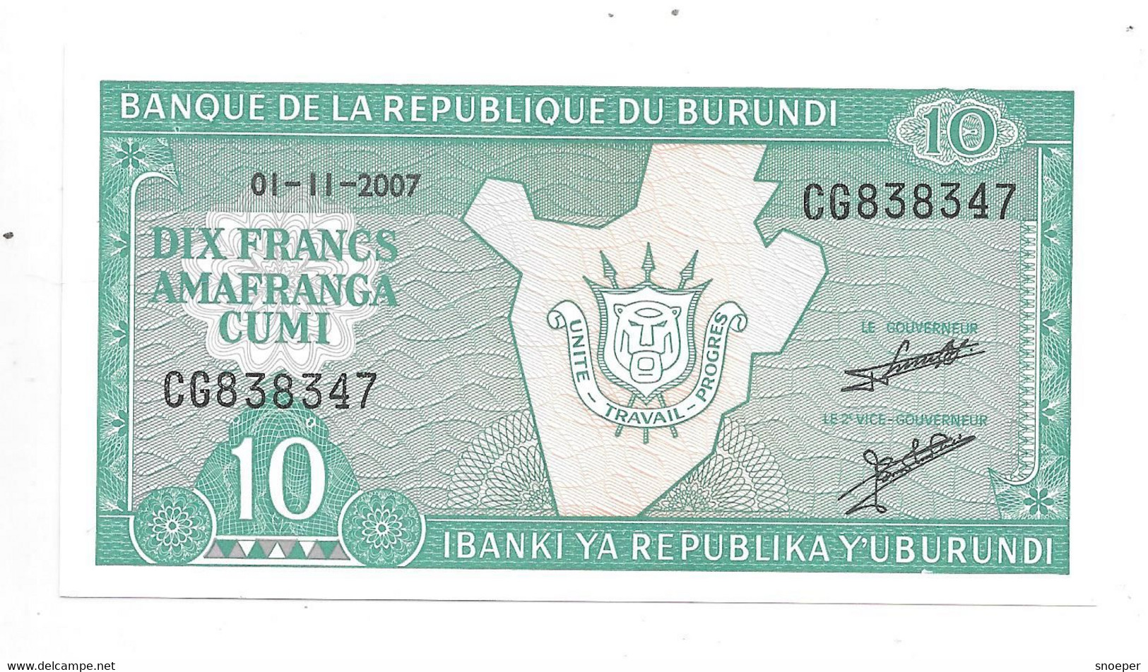 *burundi 10 Francs 2007 Km 33E  Unc - Burundi