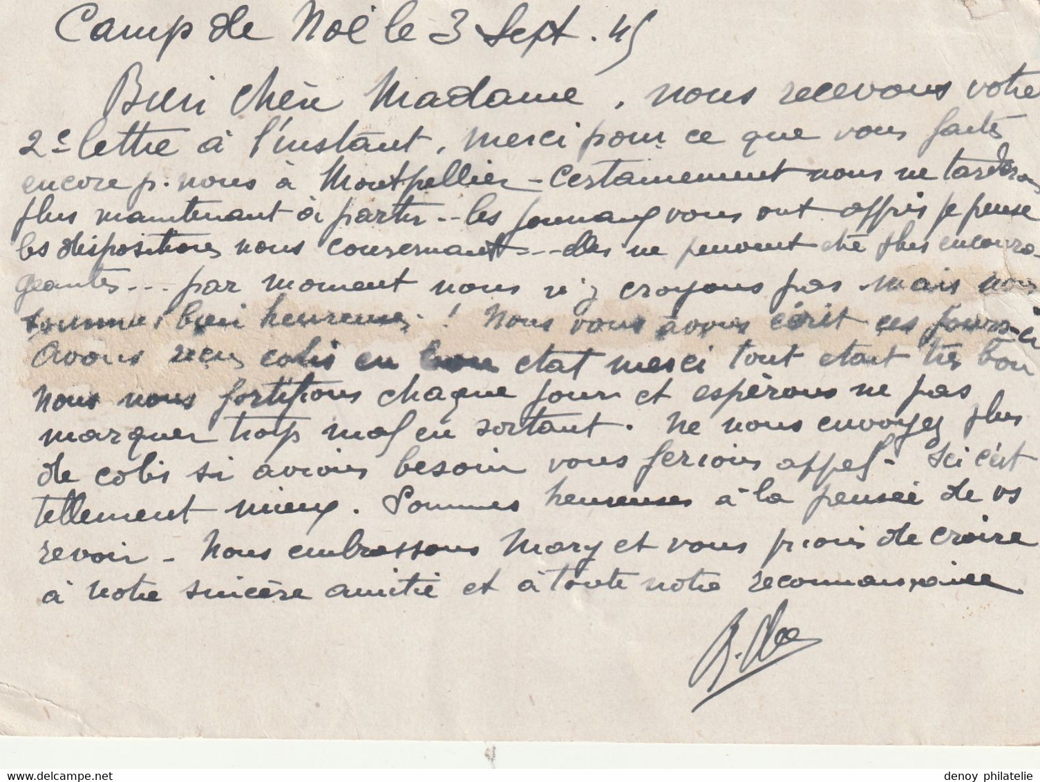 Carte Postale Iris Oblitéré Du Camp De Noé Datée Du 4 9 1945 , Cachet De Contrôle N° 4 Le Tout Bien Frappé - WW II
