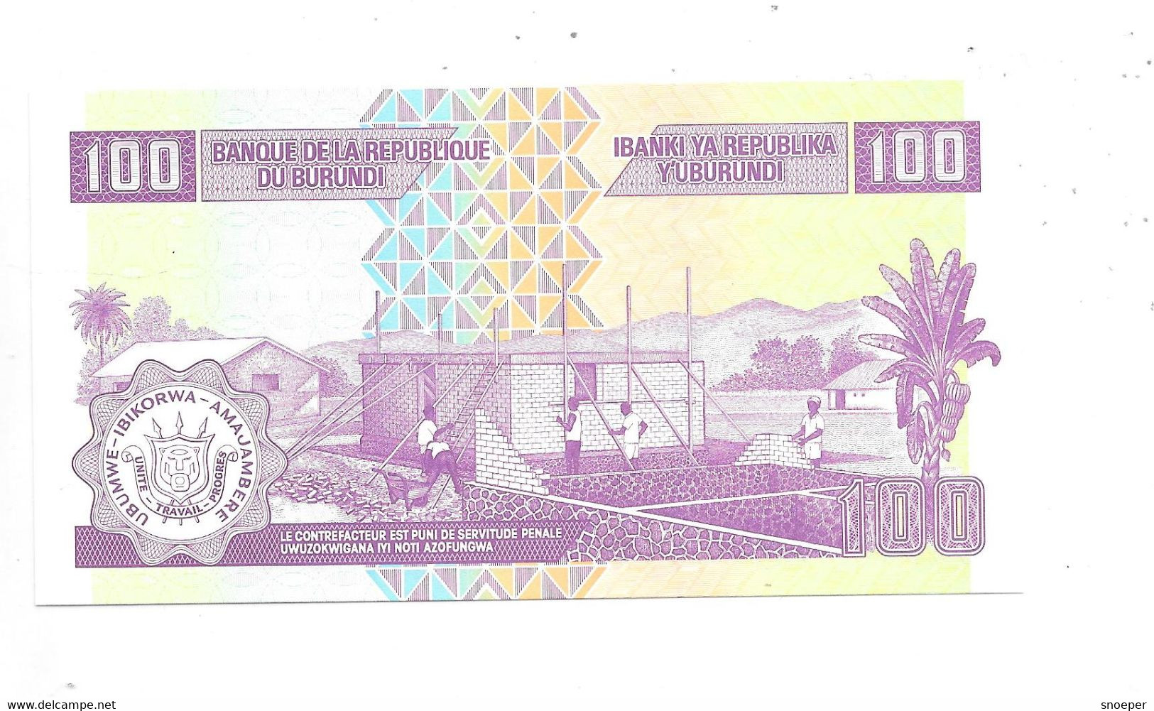 Burundi 100 Francs 2011 Km   37H  Unc - Burundi