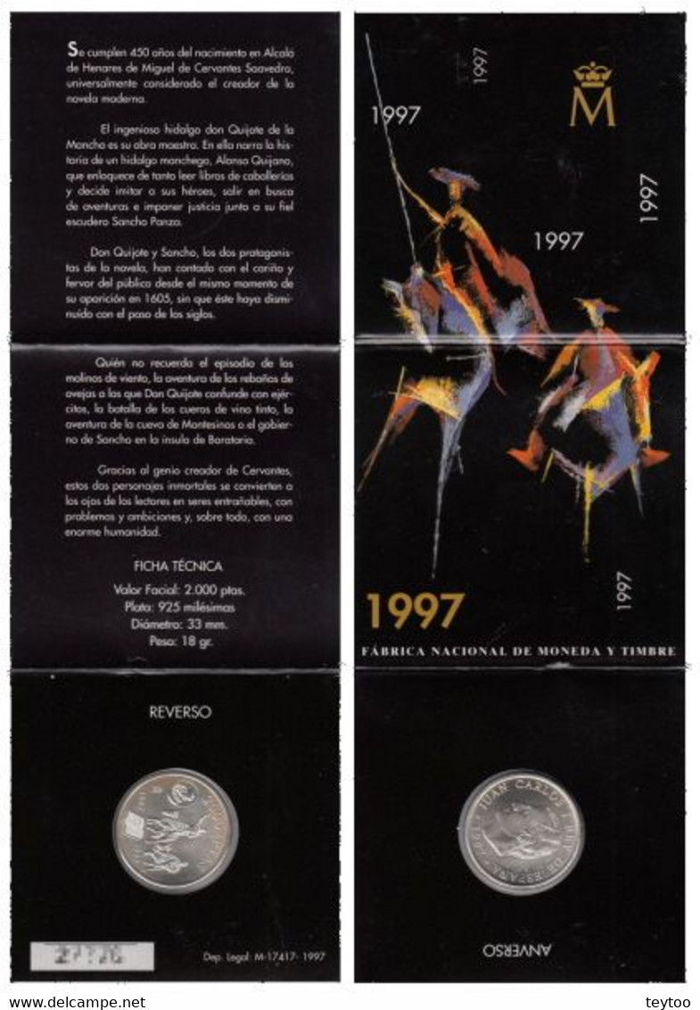 [C0670] España 1997, Estuche 2000 Pesetas Plata, El Quijote (BU) - 2 000 Pesetas