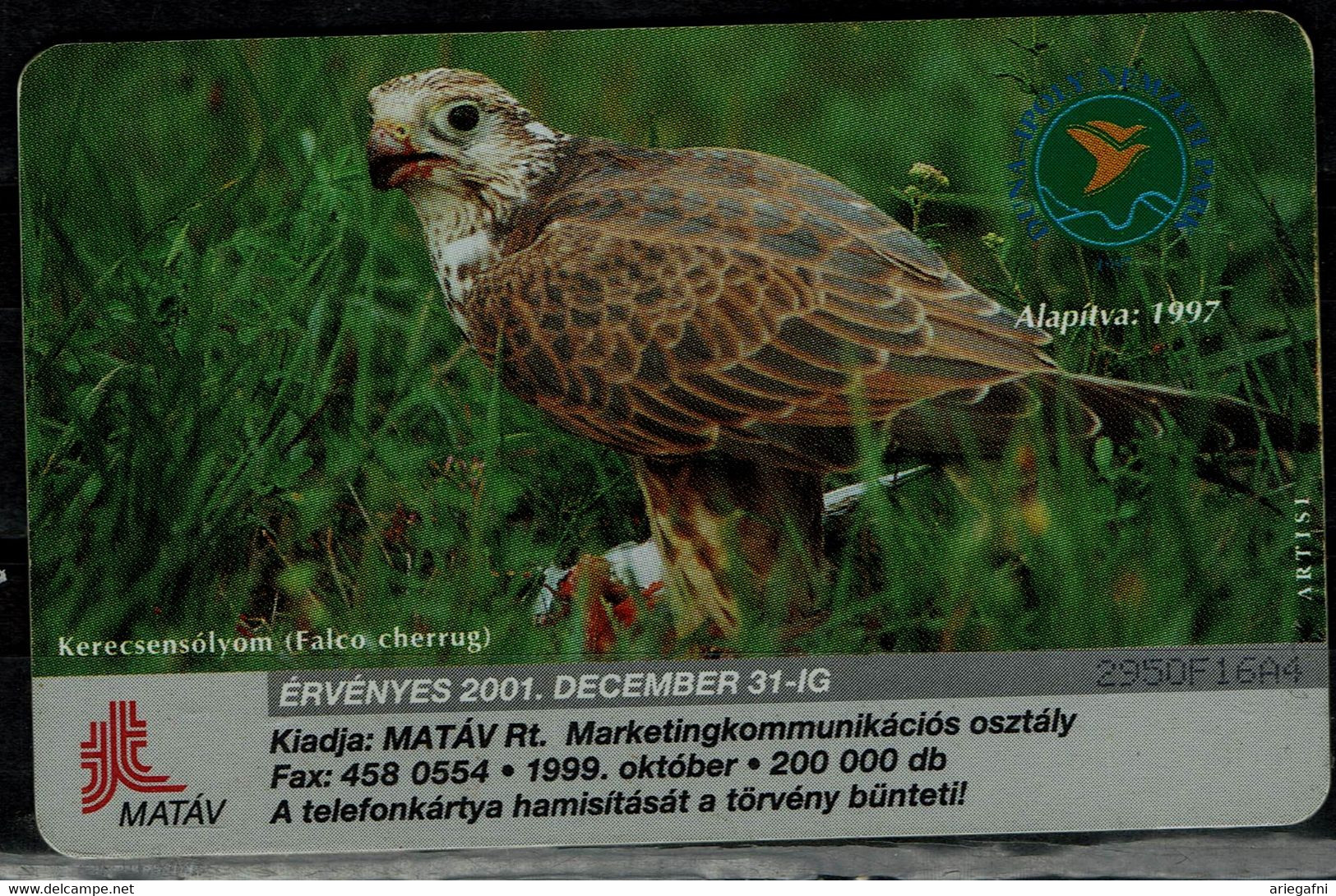 HUNGARY 2001 PHONECARD BIRDS USED VF!! - Arenden & Roofvogels