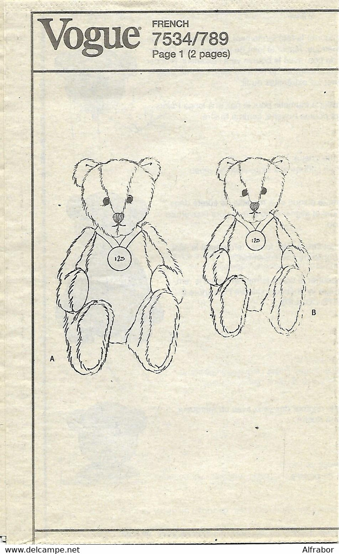 Vogue Craft Teddy Bears Pattern 7534 - No Anniversary Medaillion - Patron Ours En Peluche - Pas De Médaille Anniversaire - Ours