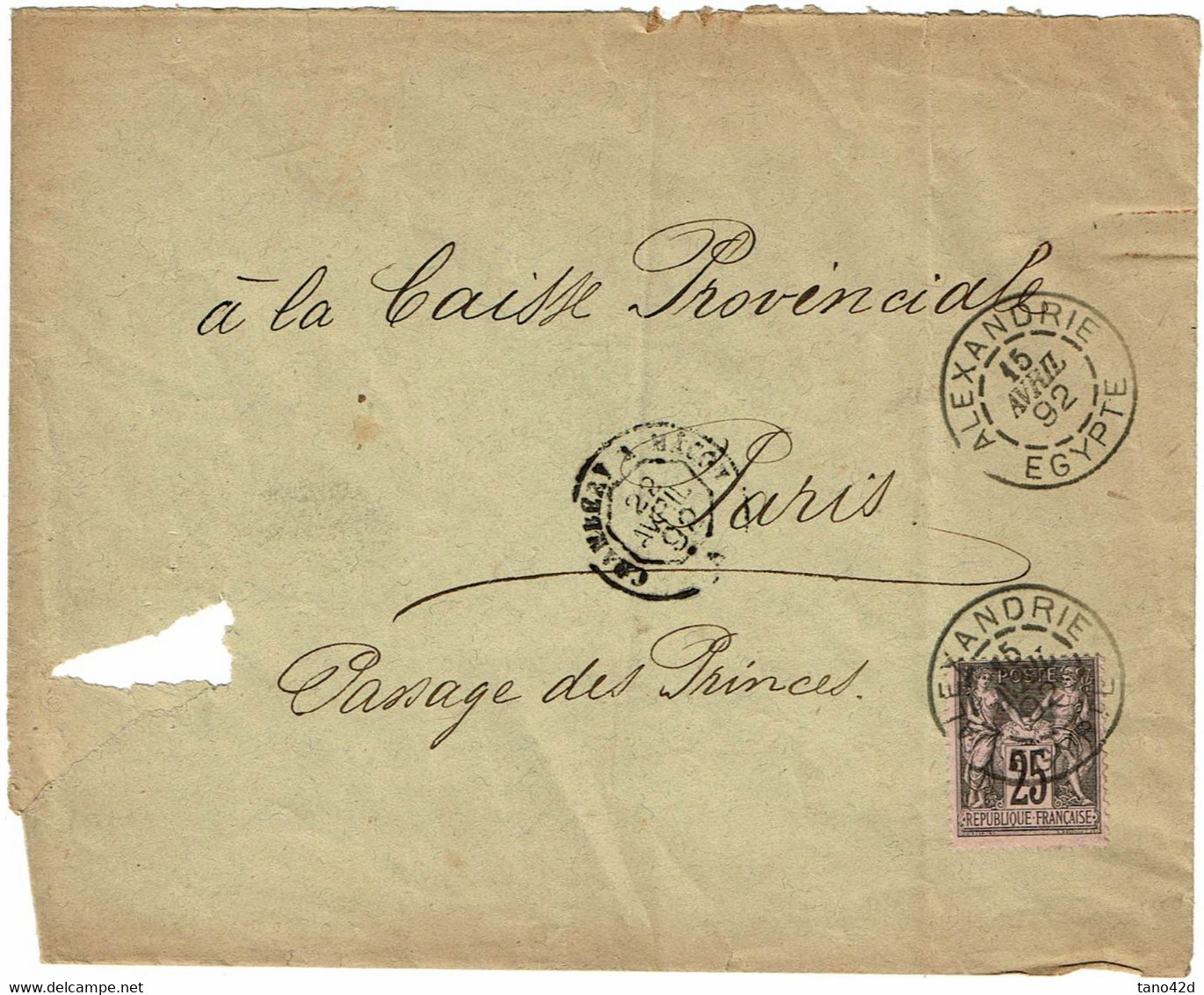 CTN74 - ALEXANDRIE LETTRE DU 15/4/1892 - Storia Postale