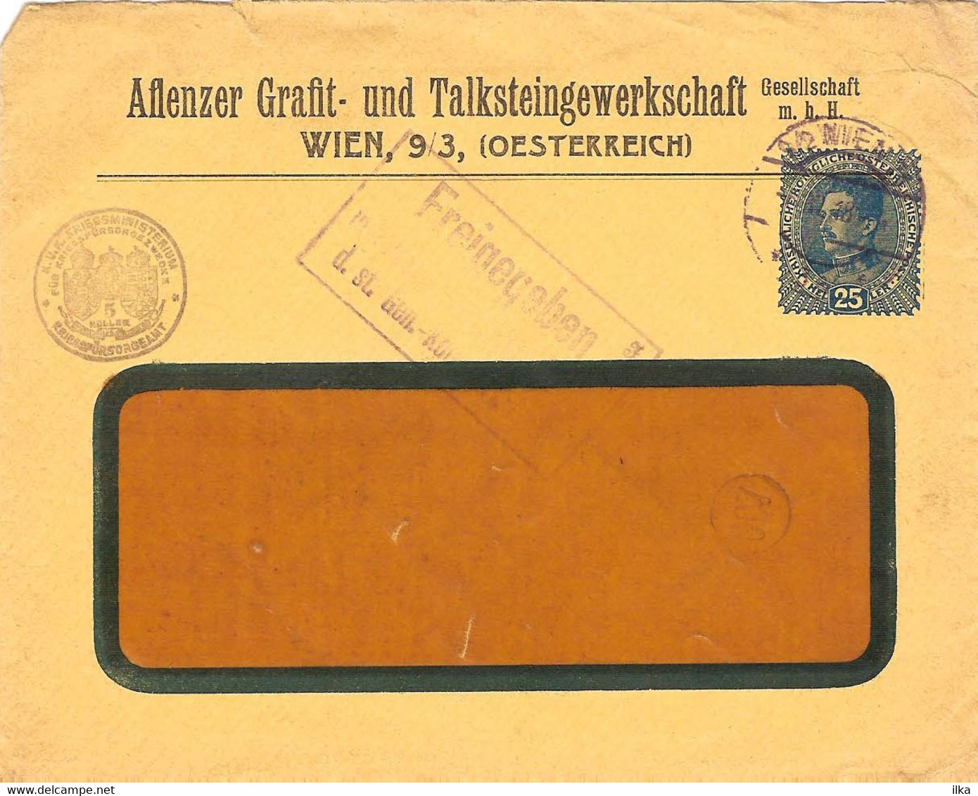 Enveloppe Affranchie à 25 Heller. Obl. à Wien 06/06/1918 + Tamponner "Freigegeben" + K.U.K. Kriegsministerium. - Covers & Documents