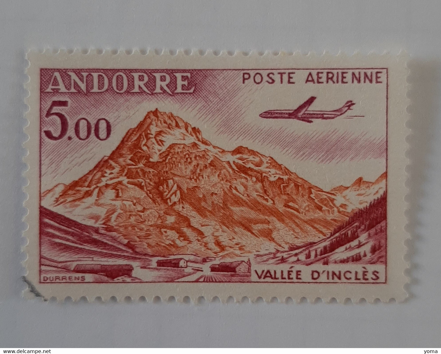 N° 7       Vallée D' Inclès à Soldeu  -  Avion  -  5 F  -  Oblitéré - Airmail