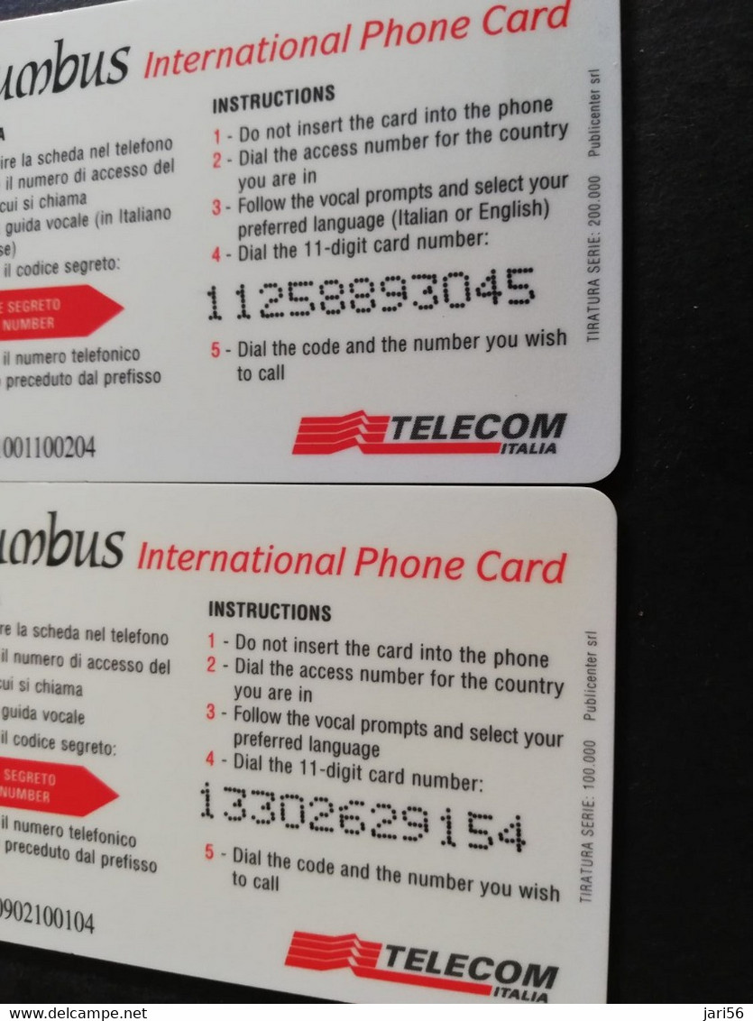 ITALIA  TELECOM ITALIA 2X 100 UNITS COLUMBUS/ DIFF BACKSIDE    PREPAIDS CARDS   ** 6247** - Other & Unclassified