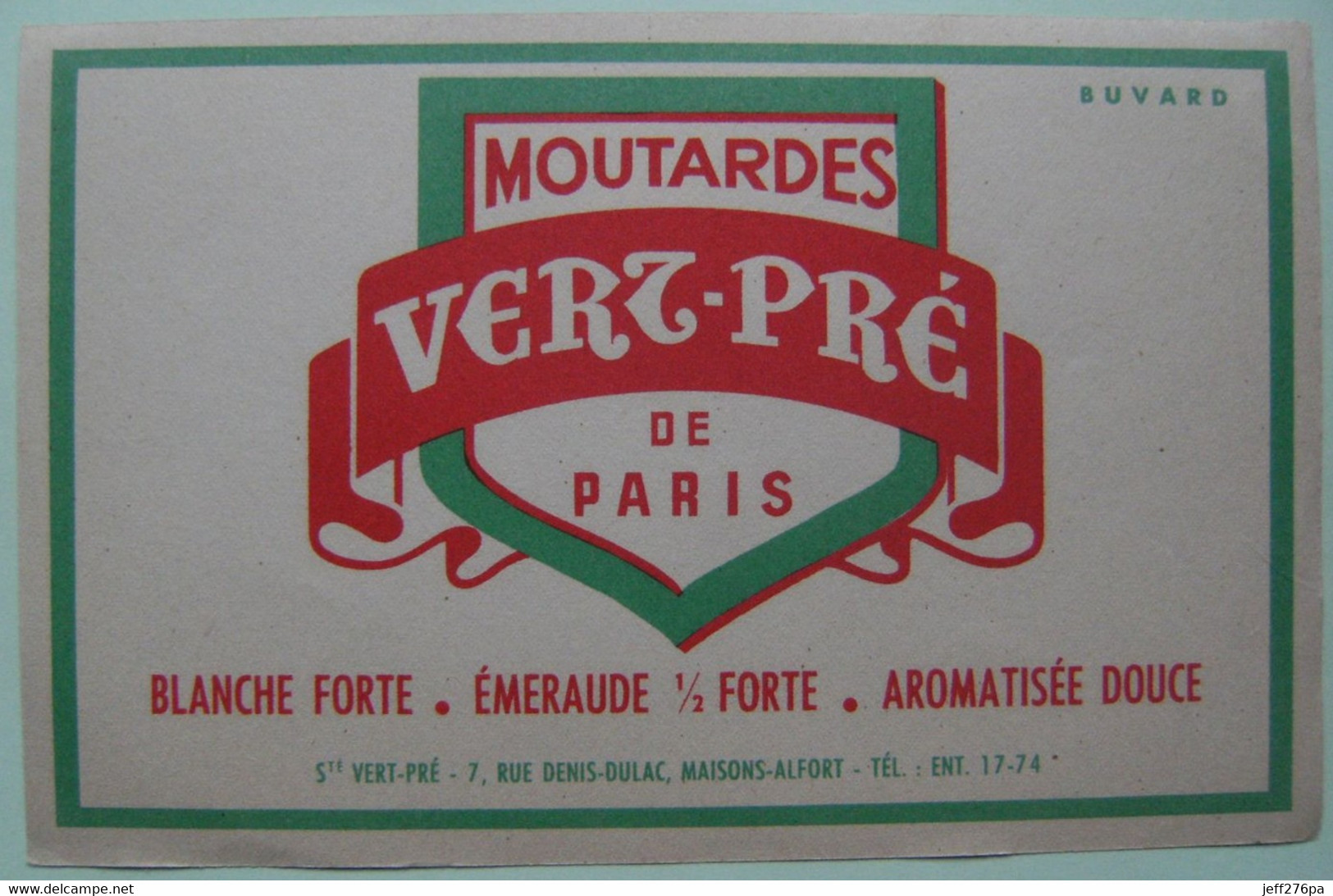 Buvard Fabrique De Moutarde - " Vert-Pré De Paris " - Etablissements De Maisons-Alfort 94 - Ile De France   A Voir ! - Mosterd