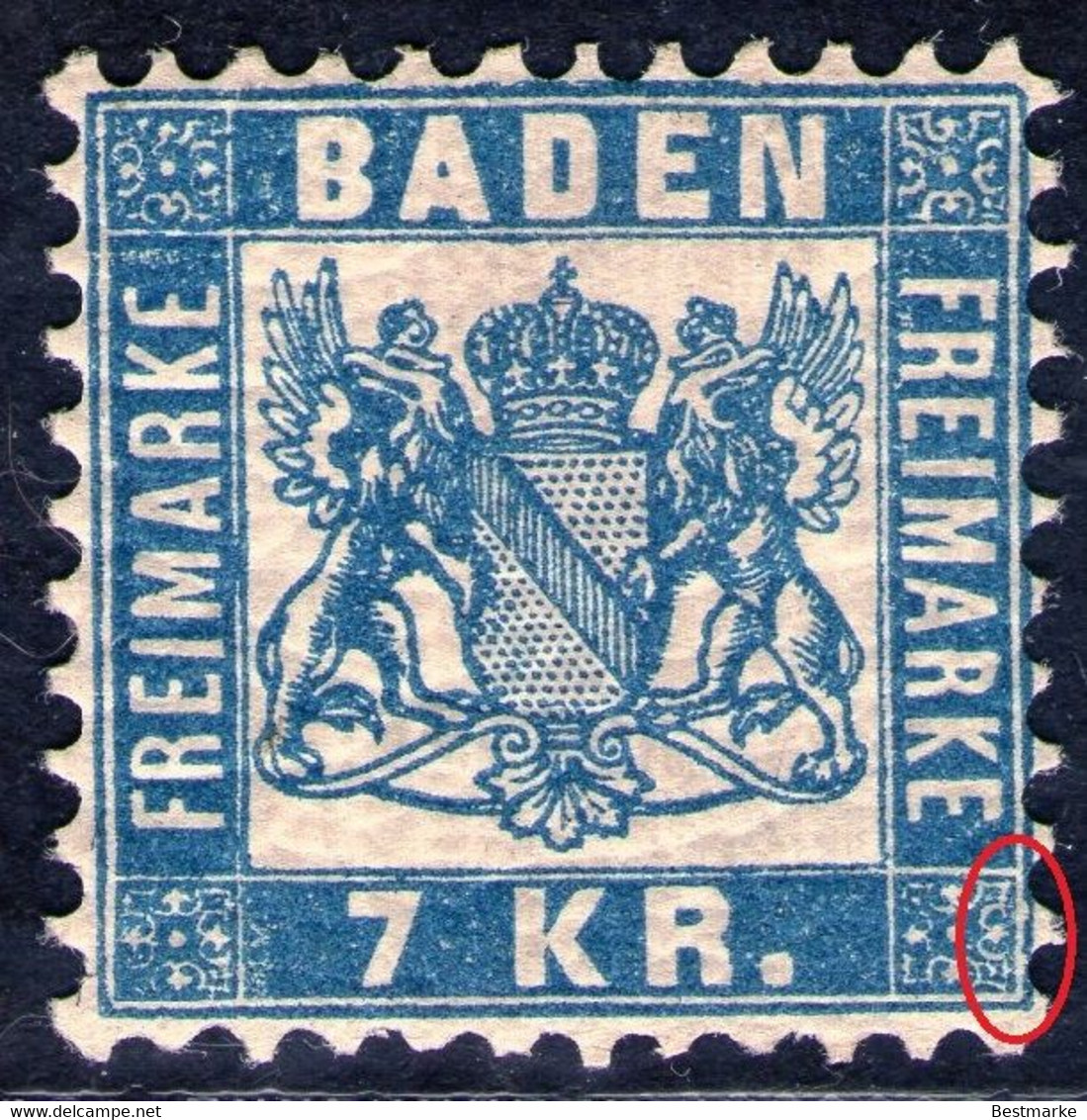 7 Kreuzer Blau - Baden Nr. 25 A - Postfrisch Mit DZ/Abart - Ungebraucht