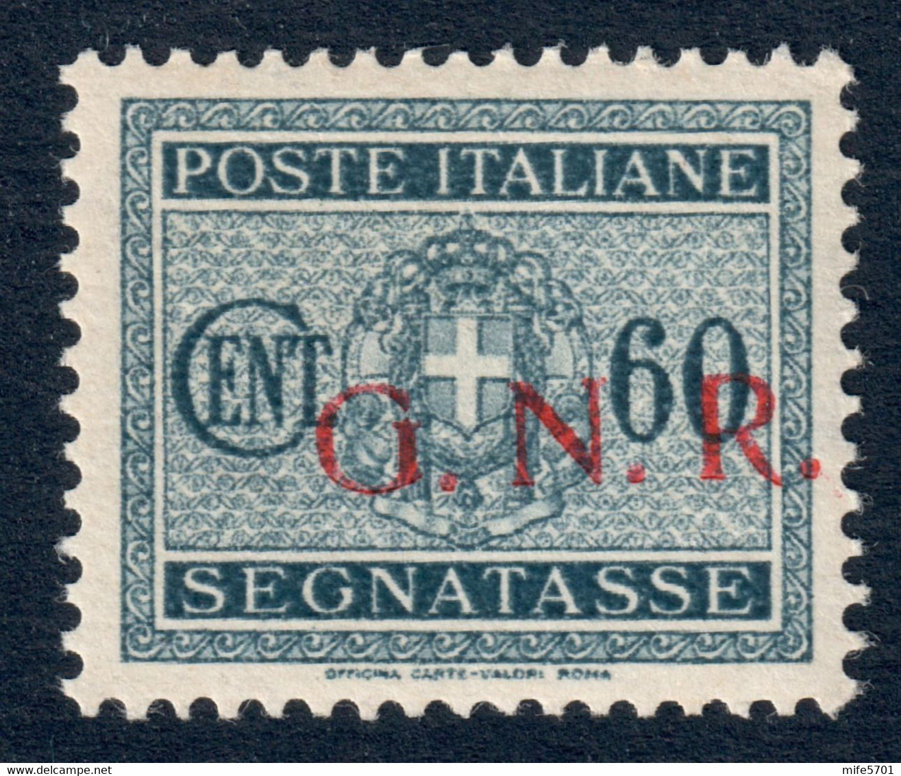 REPUBBLICA SOCIALE ITALIANA - FRANCOBOLLO SEGNATASSE C. 60 SOPRASTAMPATO G.N.R. IN OBLIQUO - NUOVO MNH ** SASSONE 54Ica - Portomarken