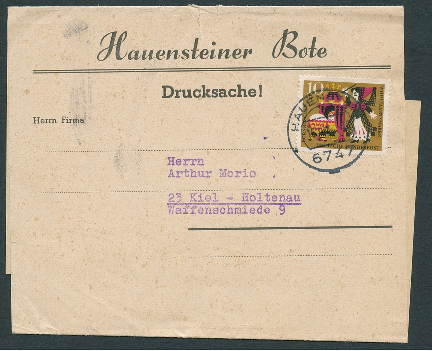 BUND 1964, Nr. 447, WOHLFAHRT AUF STREIFBAND DES HEUENSTEINER BOTENS - Briefe U. Dokumente
