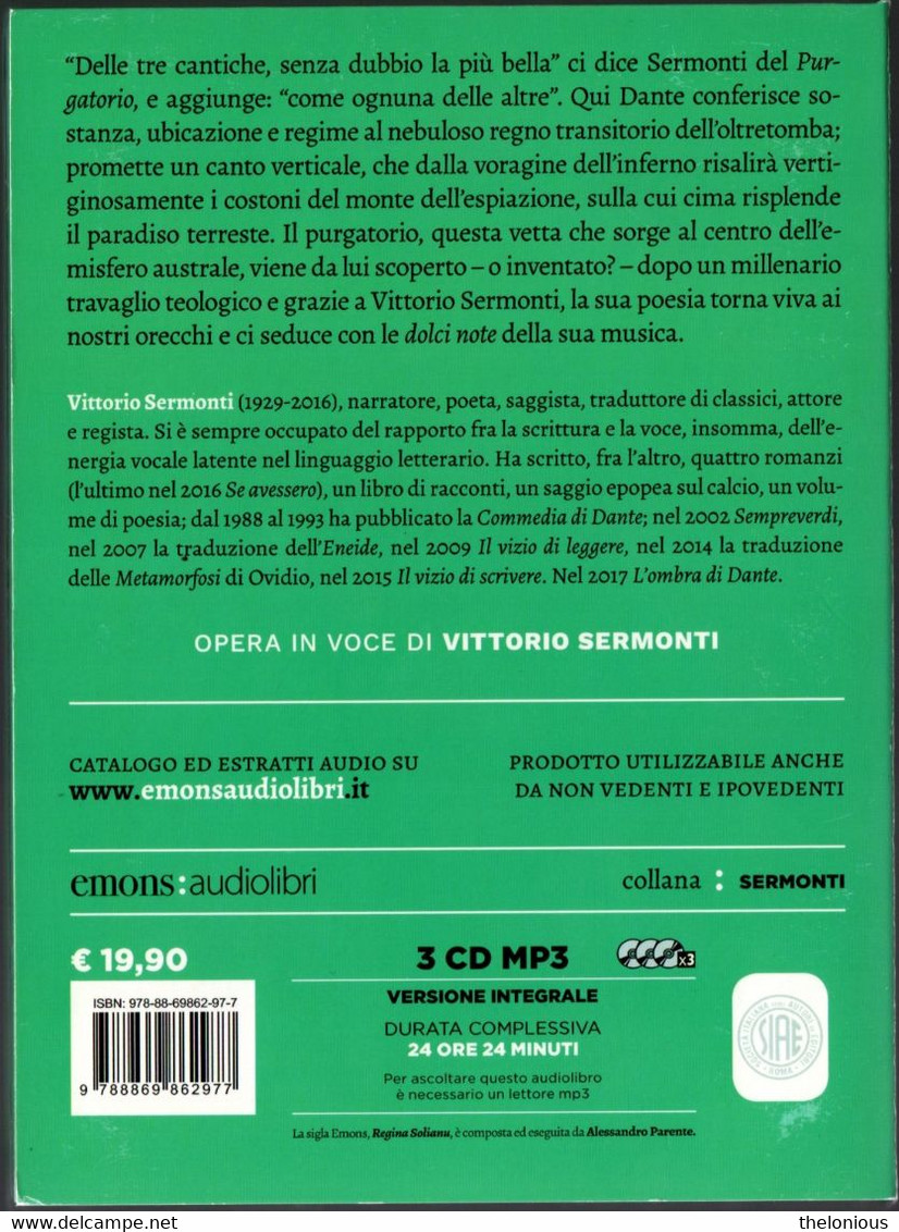 # Audiolibro: Il Purgatorio Di Dante Raccontato E Letto Da Vittorio Sermonti, 3 CD MP3 - Sciencefiction En Fantasy