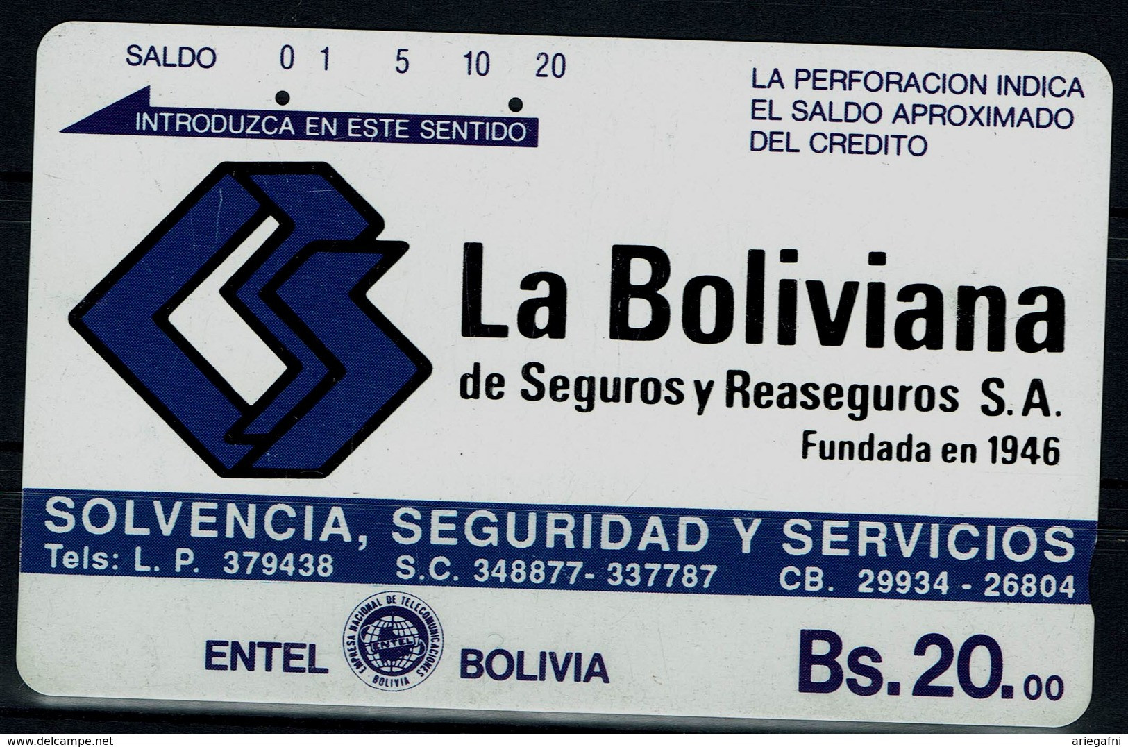 BOLIVIA  1996 PHONECARD LA BOLIVANA USED VF!! - Bolivia