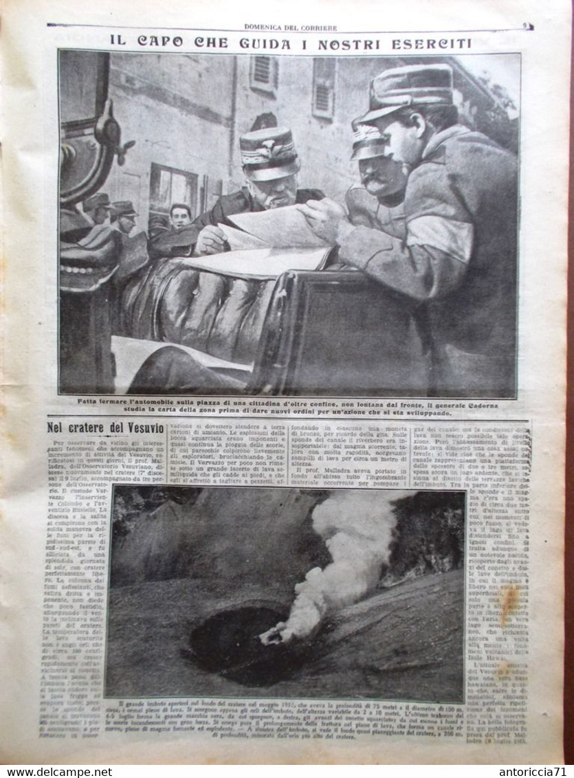 La Domenica Del Corriere 1 Agosto 1915 WW1 Cadorna Adamello Vesuvio Nero Carso - Guerre 1914-18