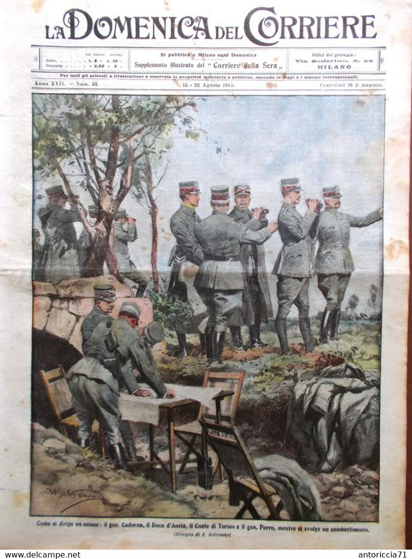 La Domenica Del Corriere 15 Agosto 1915 WW1 Amalfi Varsavia Telefoniste Cadorna - Guerra 1914-18