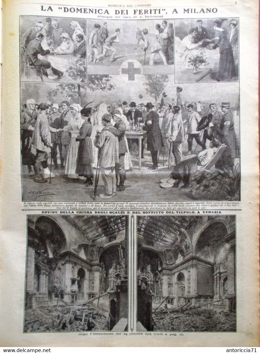 La Domenica Del Corriere 7 Novembre 1915 WW1 Domenica Dei Feriti Scalzi Tiepolo - Weltkrieg 1914-18