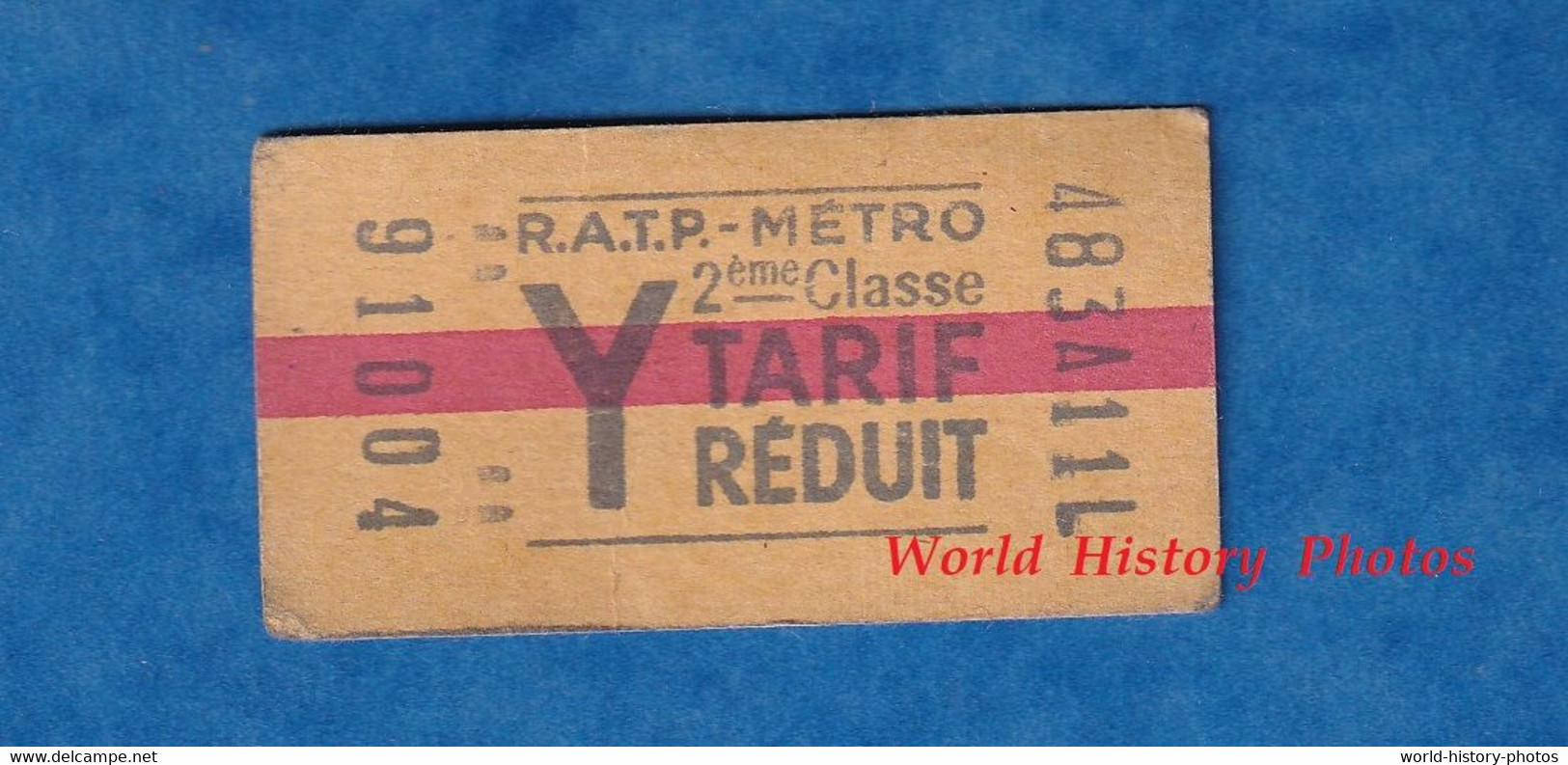 Ticket Ancien De Métro RATP Tarif Réduit - Y - 2eme Classe - 91004 - RER ? Paris - Zonder Classificatie