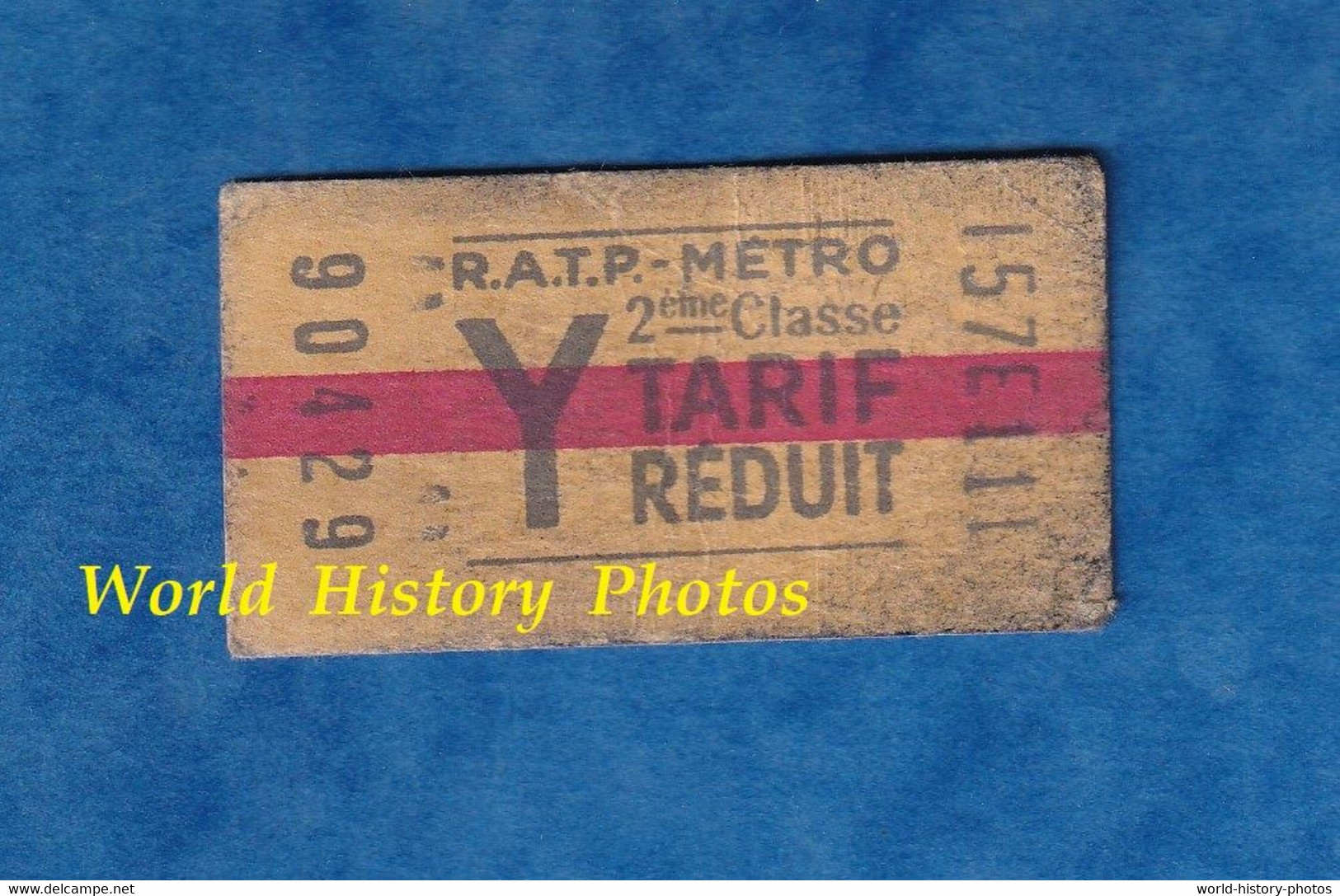 Ticket Ancien De Métro RATP Tarif Réduit - Y - 2eme Classe - 90429 - RER ? Paris Métropolitain - Non Classificati