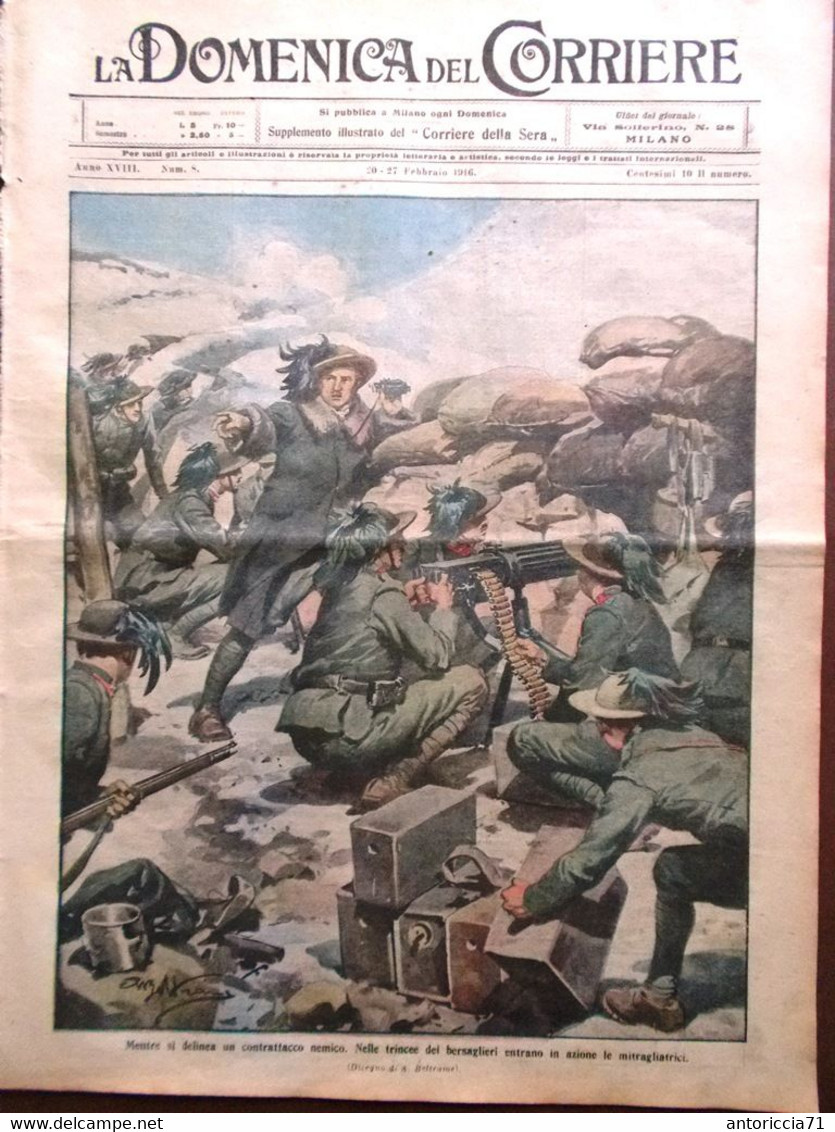 La Domenica Del Corriere 20 Febbraio 1916 WW1 Briand Zaino Soldati Alsazia Marco - Weltkrieg 1914-18