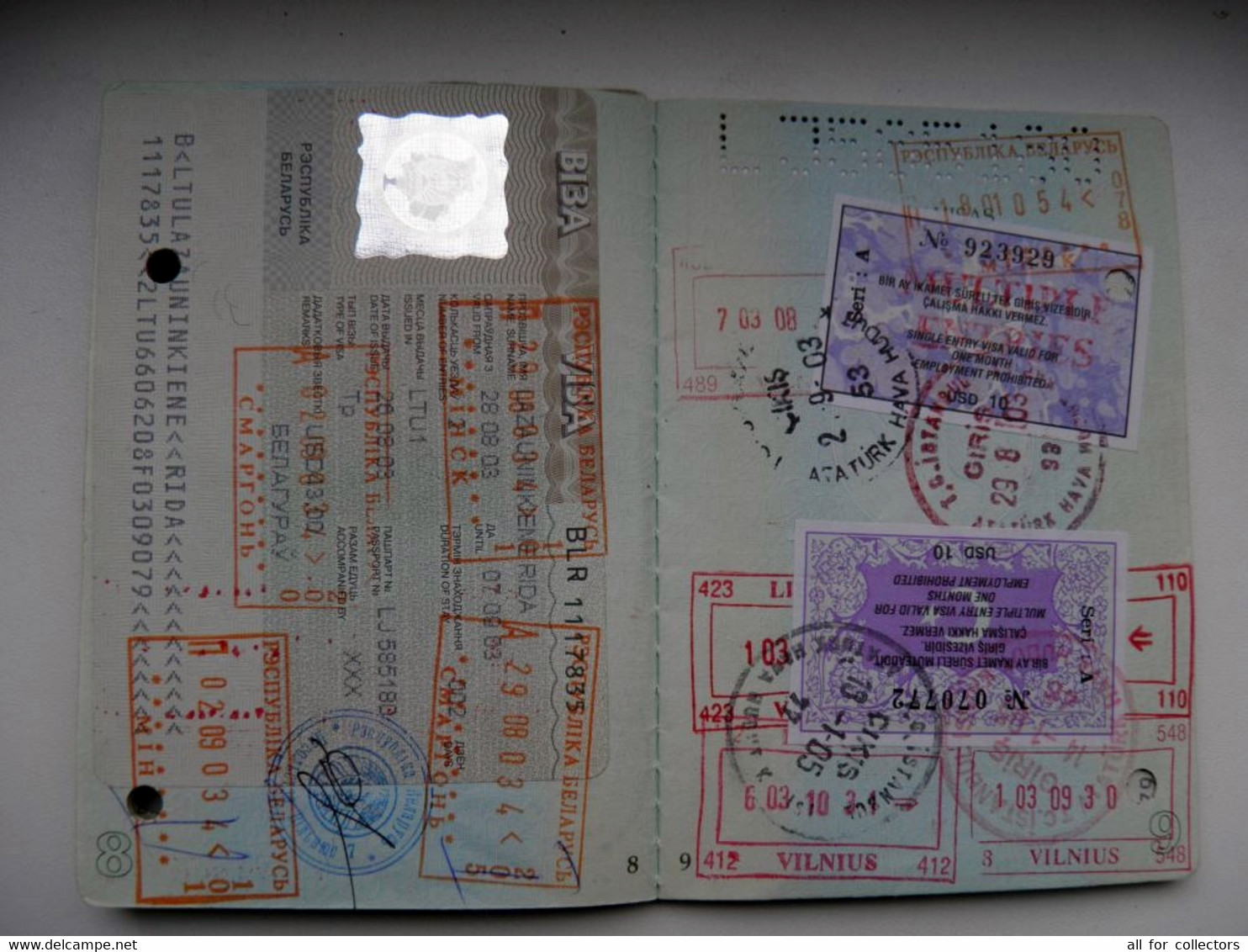 Passport Lithuania Expired With Holes Plenty VISA's And Cancels Turkey (21) Belarus (11) - Documents Historiques