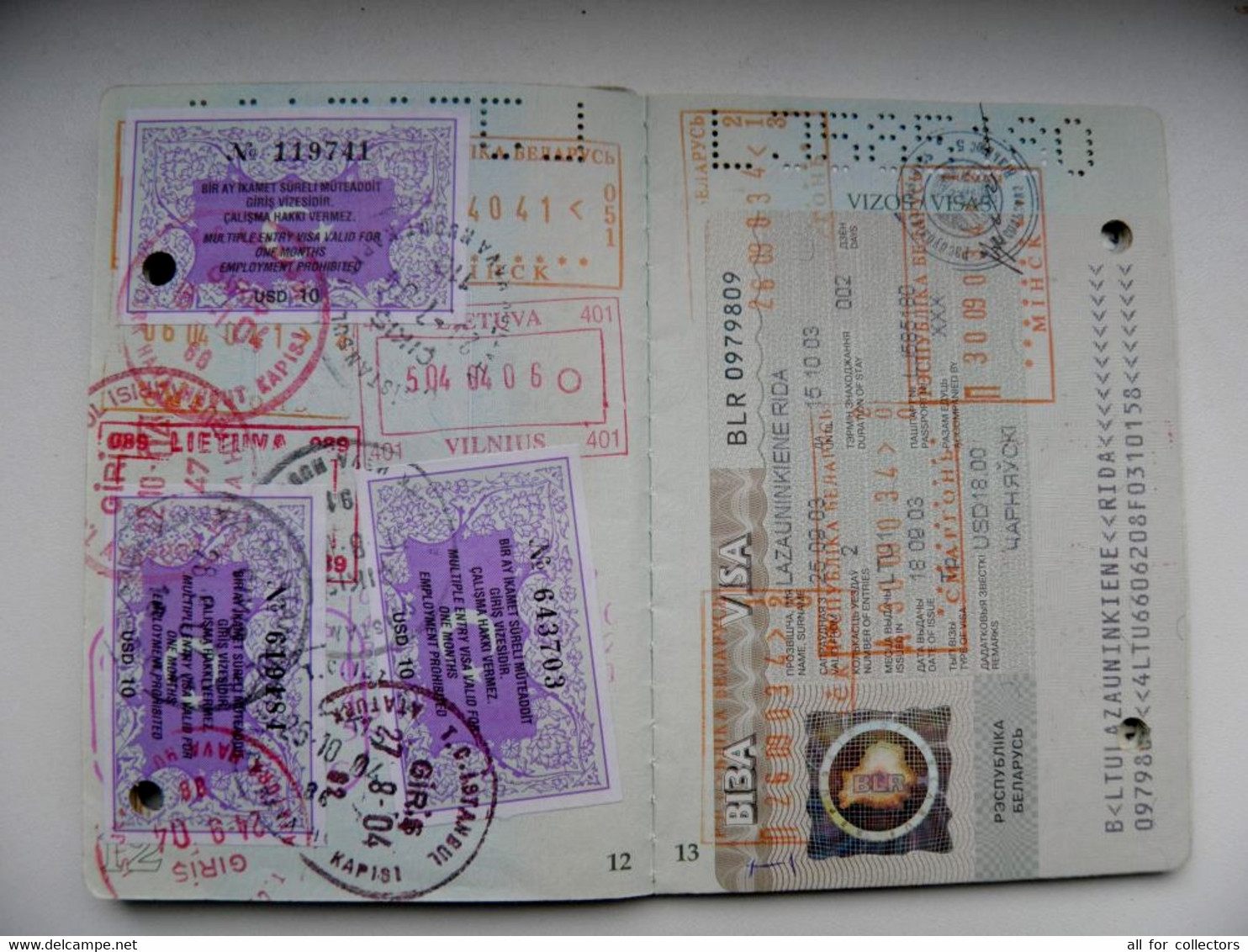 passport Lithuania expired with holes plenty VISA's and cancels Turkey (21) Belarus (11)