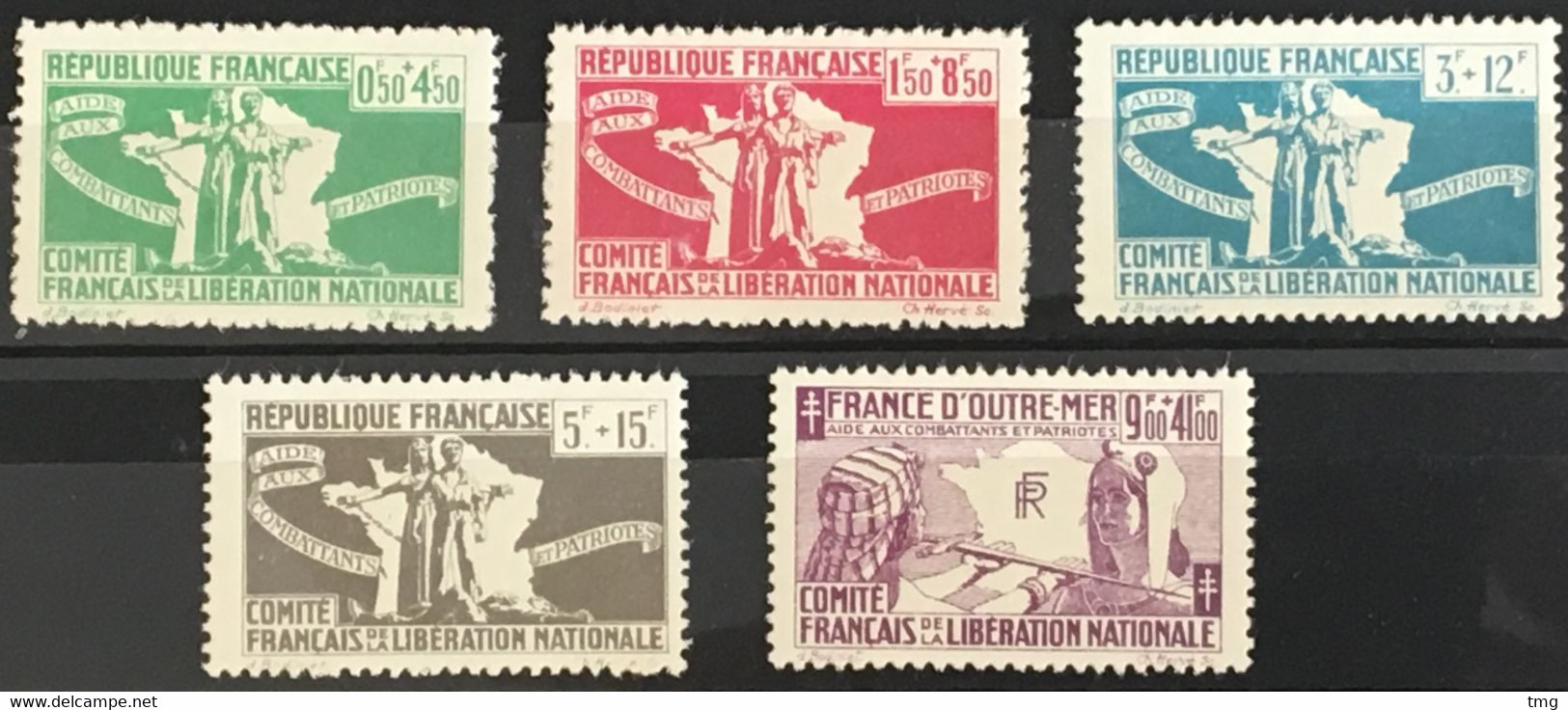 Colonies Françaises YT 60 à 64 (**) MNH 1943 émissions Générales Aide Aux Combattants (côte 10 Euros) – Kdomi - Other & Unclassified