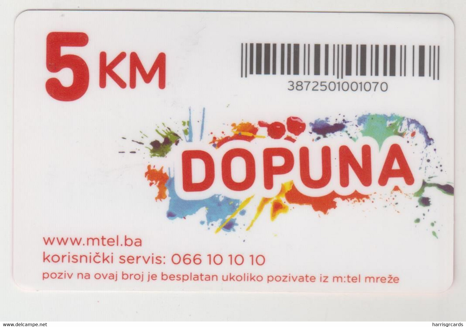 BOSNIA - Dopuna, 5KM , MTel GSM Refill, Used - Bosnien