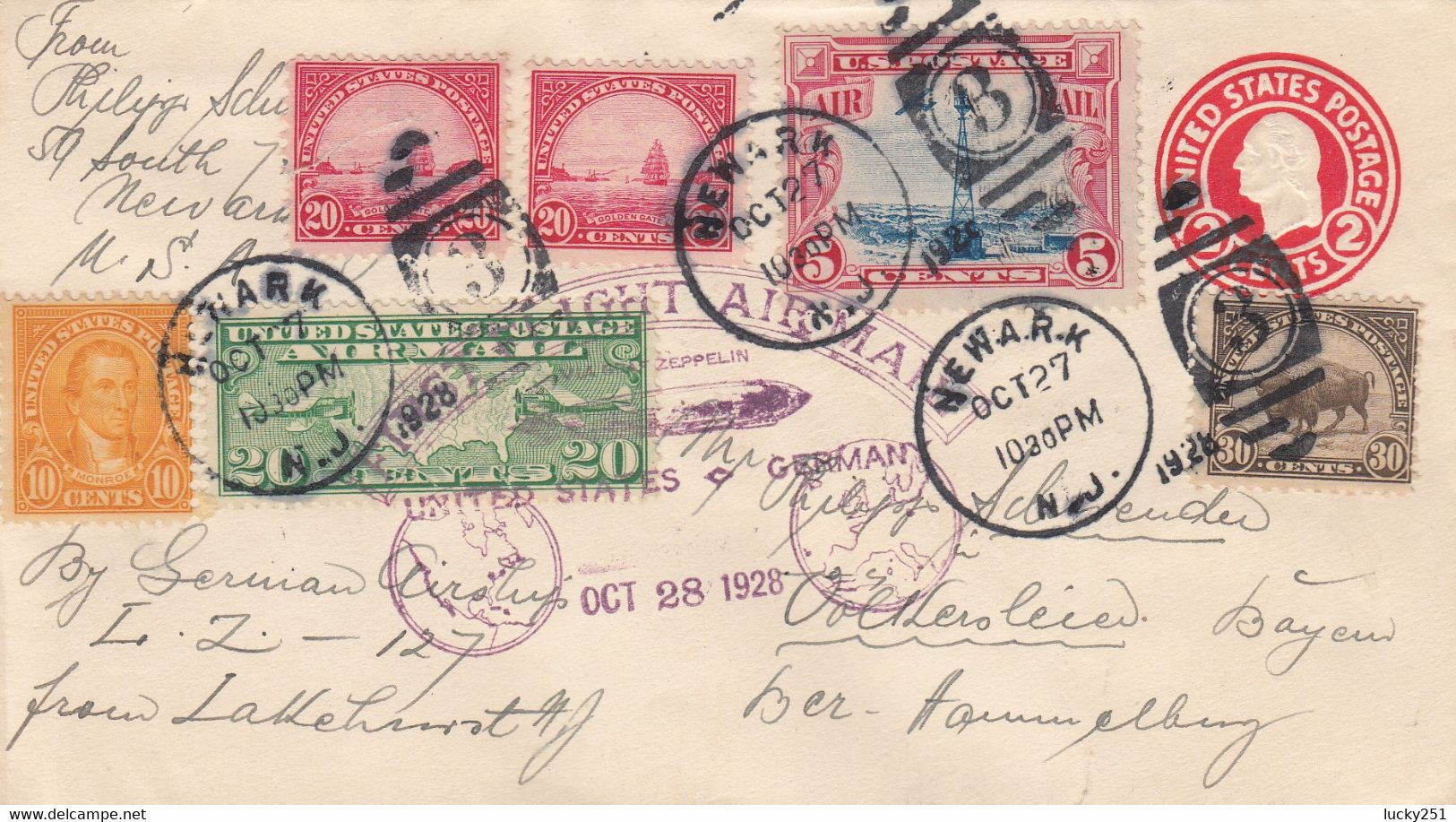 Zeppelin - 1928 - USA - Lettre Du 27/10/1928 - Vers L'Allemagne - Zeppeline