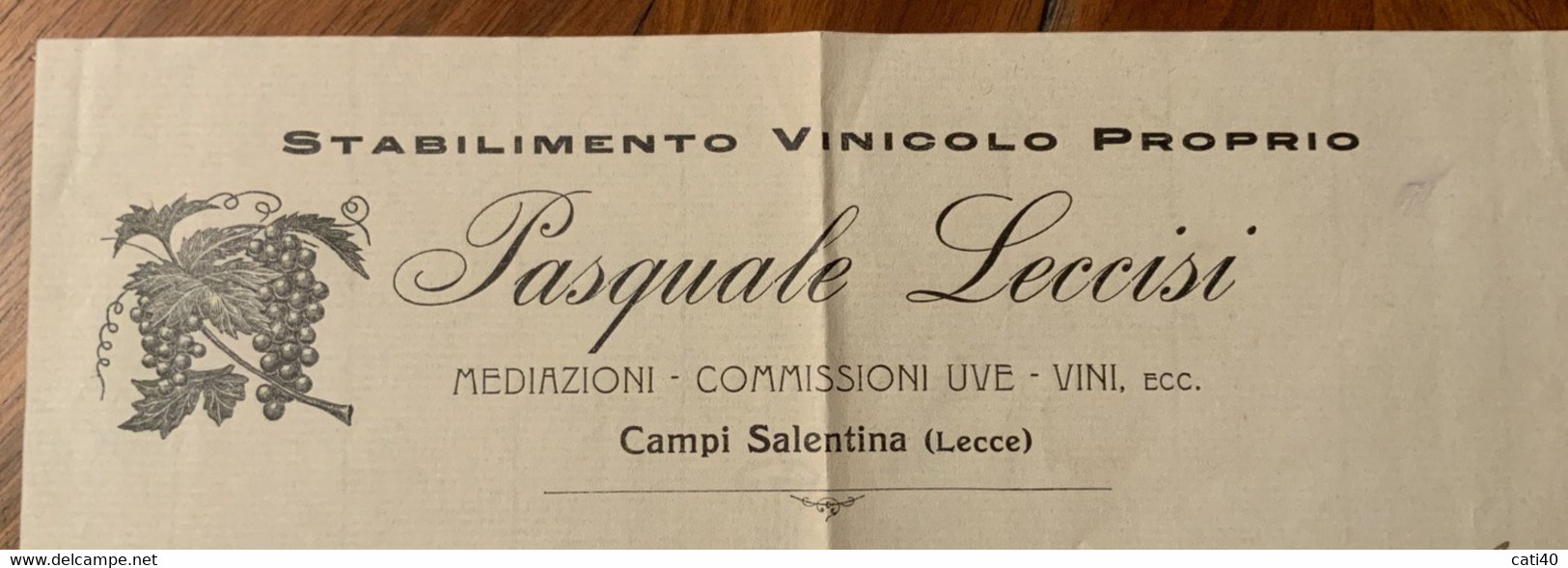 UVE E VINI -  CAMPI SALENTINA (LECCE) STABILIMENTO VINICOLO PROPRIO PASQUALE LECCISI - Lettera Sul Tema - Italia