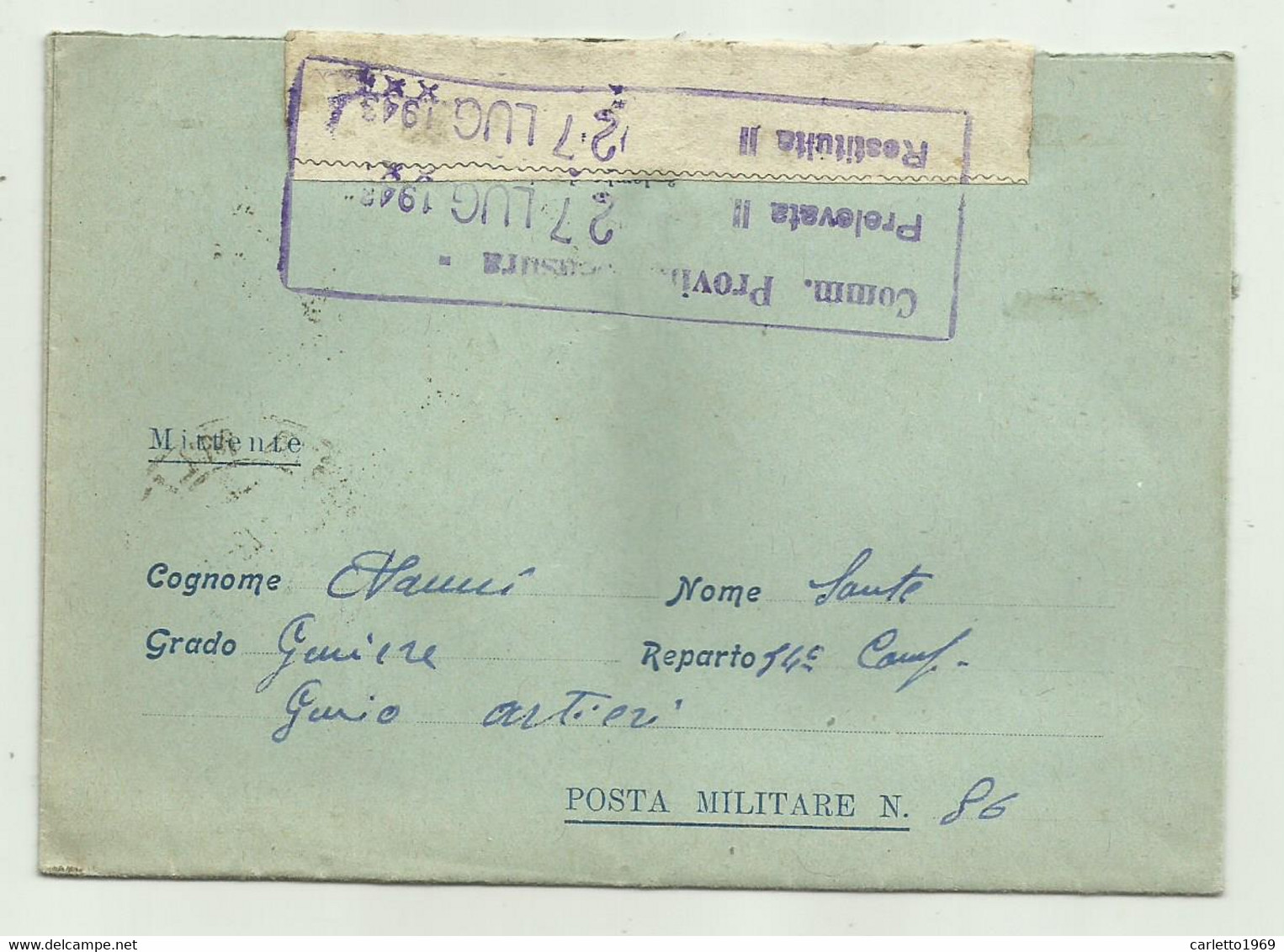 BIGLIETTO POSTALE - DIVISIONE FANTERIA SASSARI 34 COMPAGNIA ARTIERI - POSTA MILITARE N. 86 - 1942 - Marcophilia