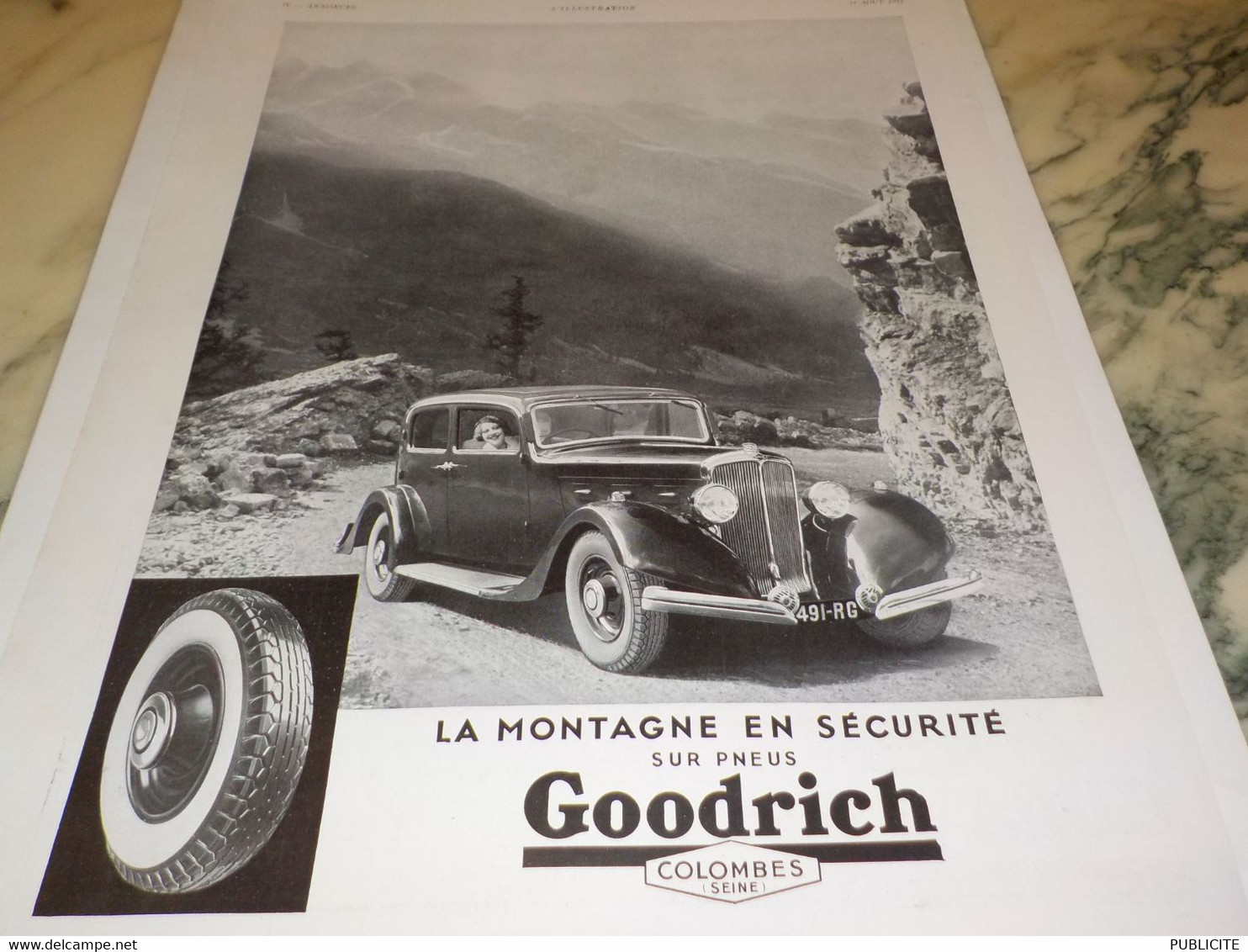 ANCIENNE PUBLICITE LA MONTAGNE EN SECURITE  PNEU GOODRICH 1934 - Sonstige & Ohne Zuordnung