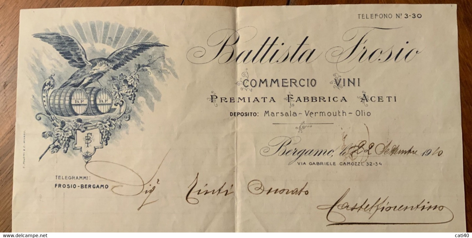 UVE E VINI  - BATTISTA FROSIO COMMERCIO VINI - FABBRICA ACETI - BERGAMO  LETTERA CON AUTOGRAFO - Italia