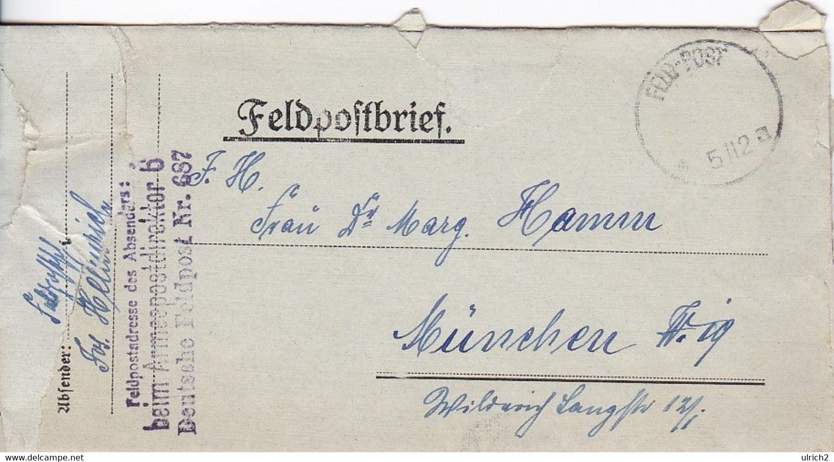 Feldpostbrief - Armeepostdirektor 6 - Nach München - 1917 (58104) - Covers & Documents