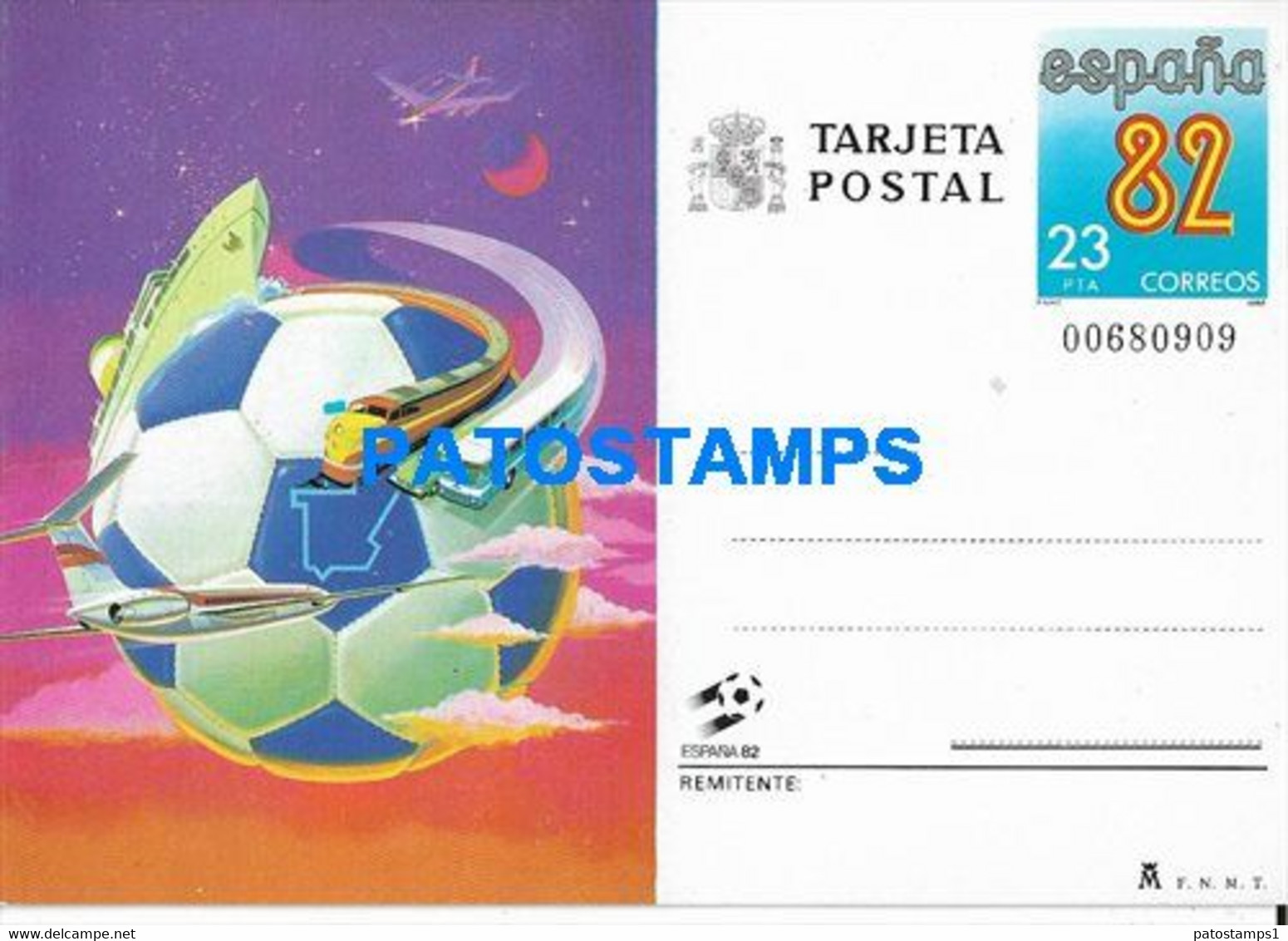 172854 SPAIN ESPAÑA SOCCER & TRANSPORT TRAIN SHIP BUS CAR 1982 POSTAL STATIONERY POSTCARD - Andere & Zonder Classificatie