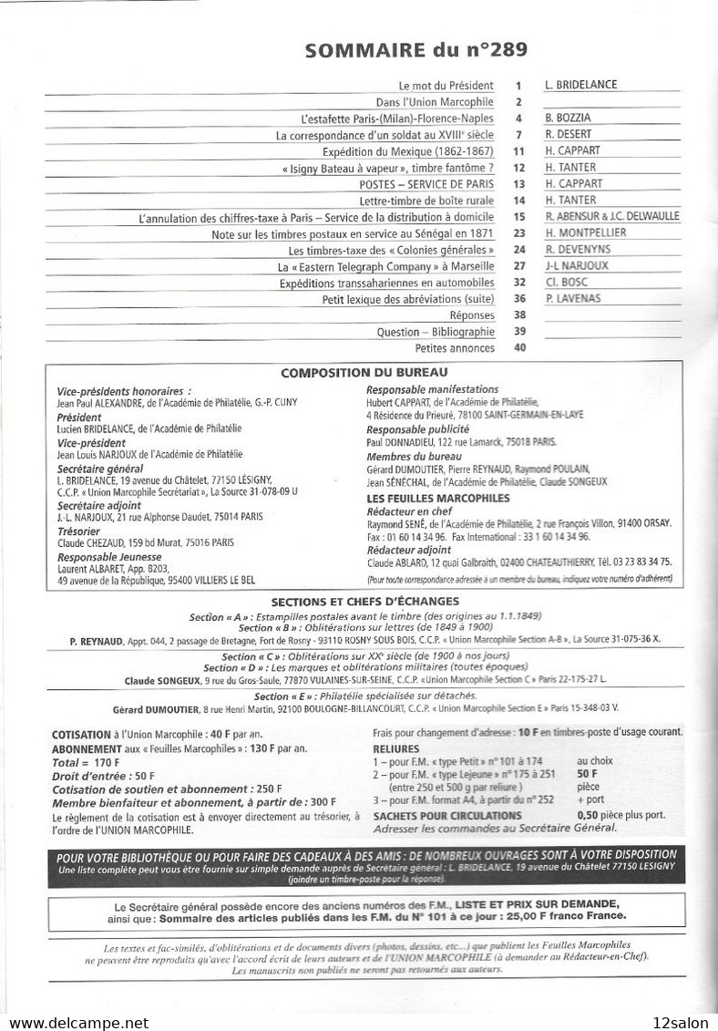 LES FEUILLES MARCOPHILES N° 289 + Scan Sommaire - Altri & Non Classificati