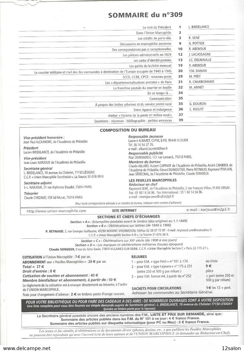 LES FEUILLES MARCOPHILES N° 309 + Scan Sommaire - Other & Unclassified