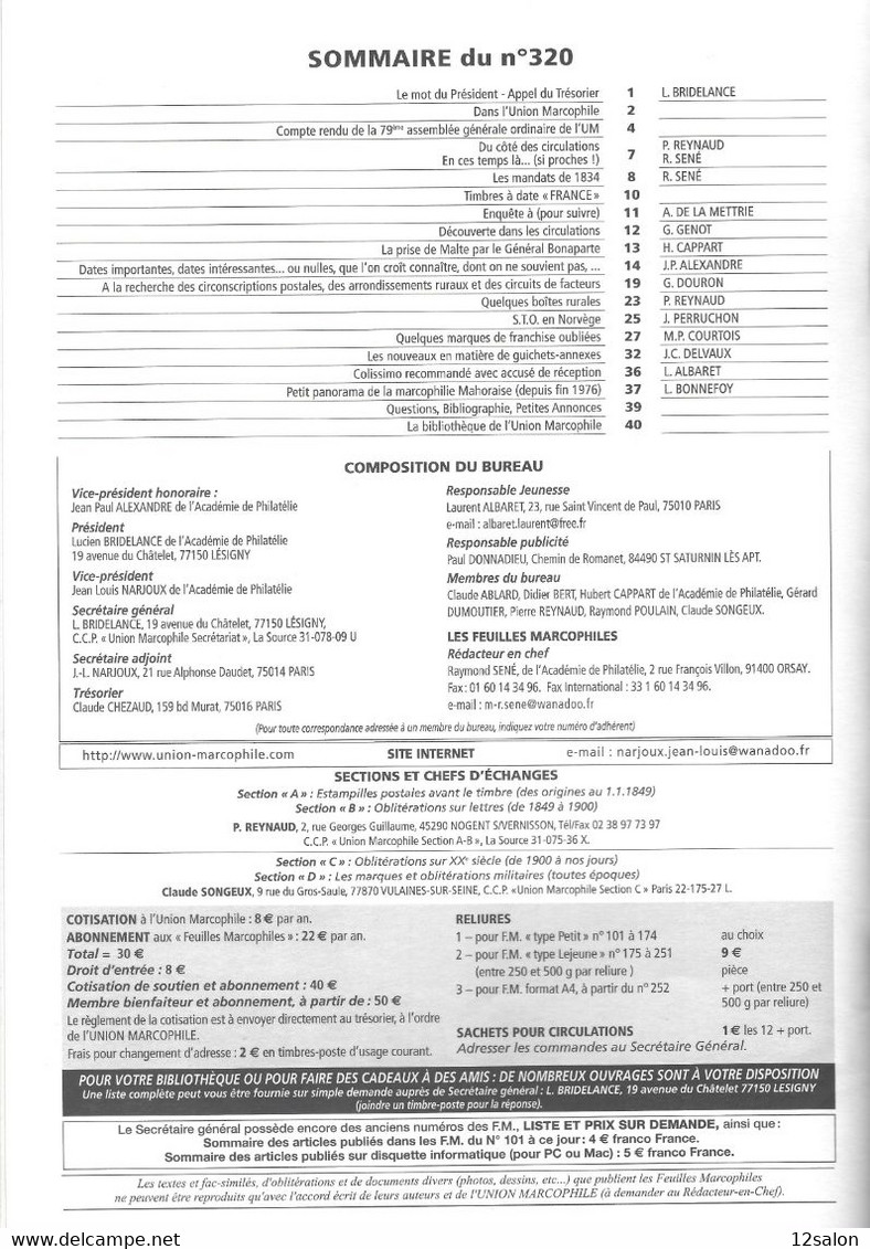 LES FEUILLES MARCOPHILES N° 320 + Scan Sommaire - Other & Unclassified