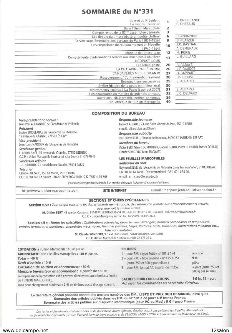 LES FEUILLES MARCOPHILES N° 331 + Scan Sommaire - Altri & Non Classificati