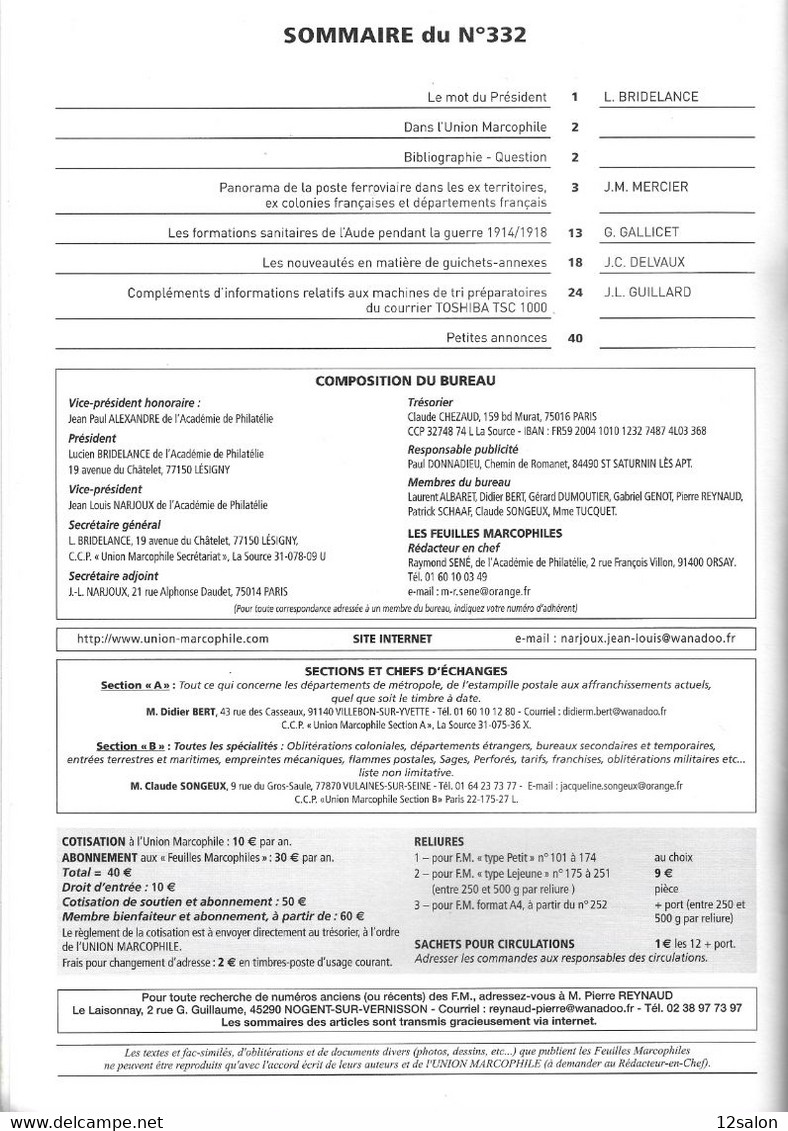 LES FEUILLES MARCOPHILES N° 332 + Scan Sommaire - Sonstige & Ohne Zuordnung