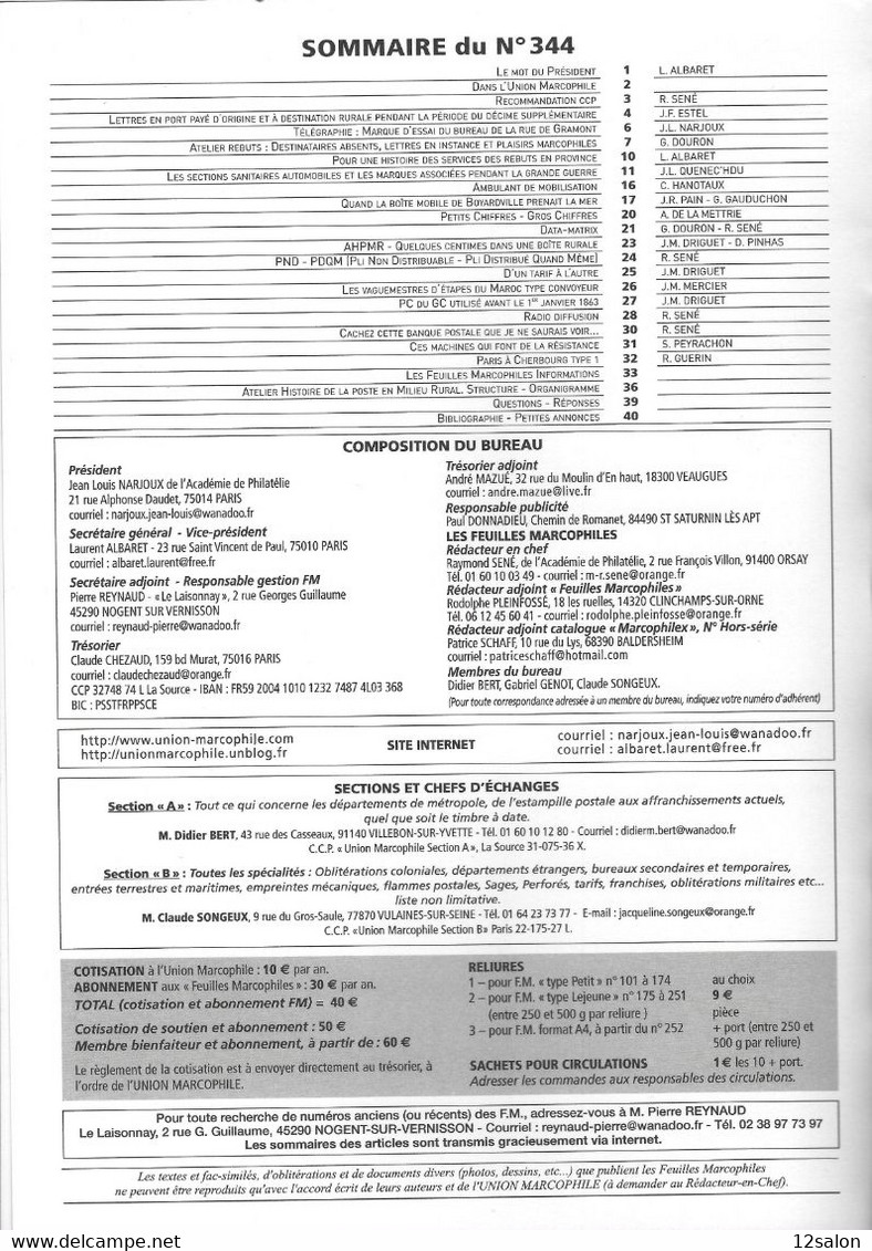 LES FEUILLES MARCOPHILES N° 344 + Scan Sommaire - Andere & Zonder Classificatie