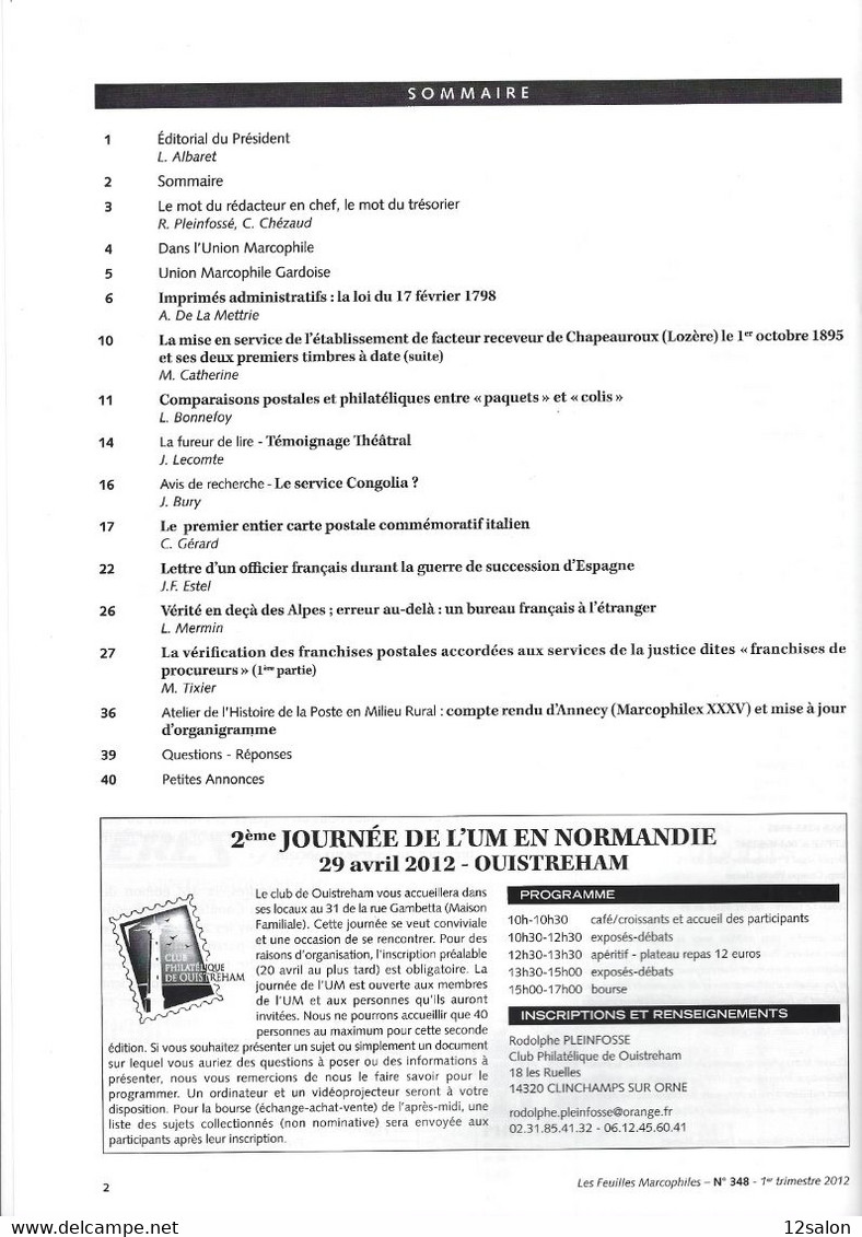 LES FEUILLES MARCOPHILES N° 348 + Scan Sommaire - Andere & Zonder Classificatie