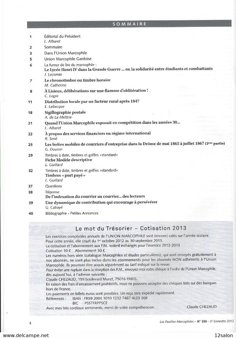 LES FEUILLES MARCOPHILES N° 350 + Scan Sommaire - Otros & Sin Clasificación