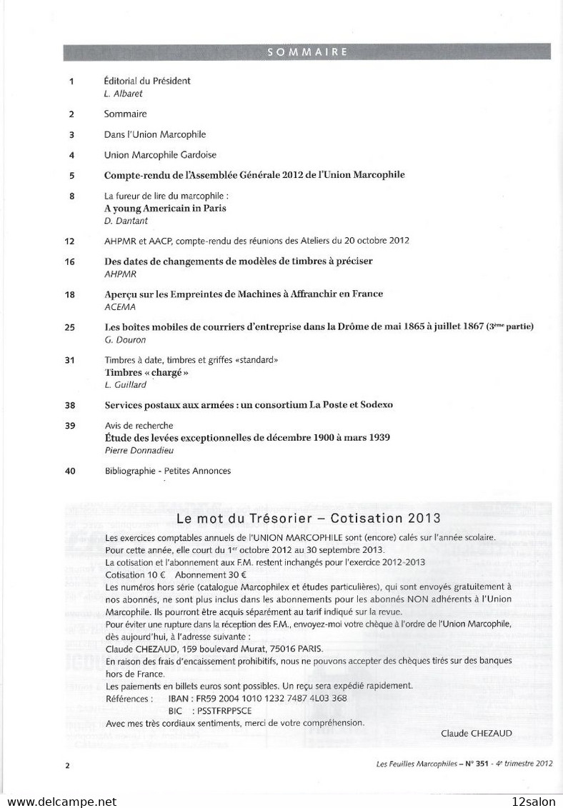 LES FEUILLES MARCOPHILES N° 351 + Scan Sommaire - Other & Unclassified